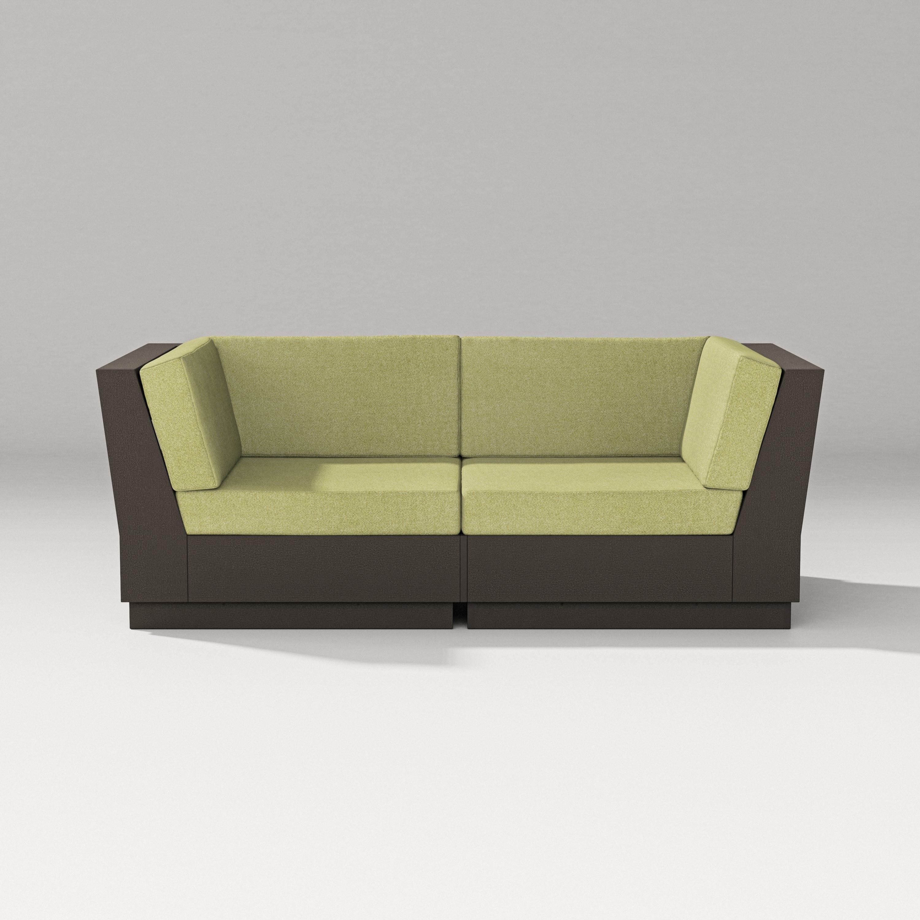 PW Designer Series Elevate Loveseat Sectional in Vintage Coffee / Chartreuse Boucle