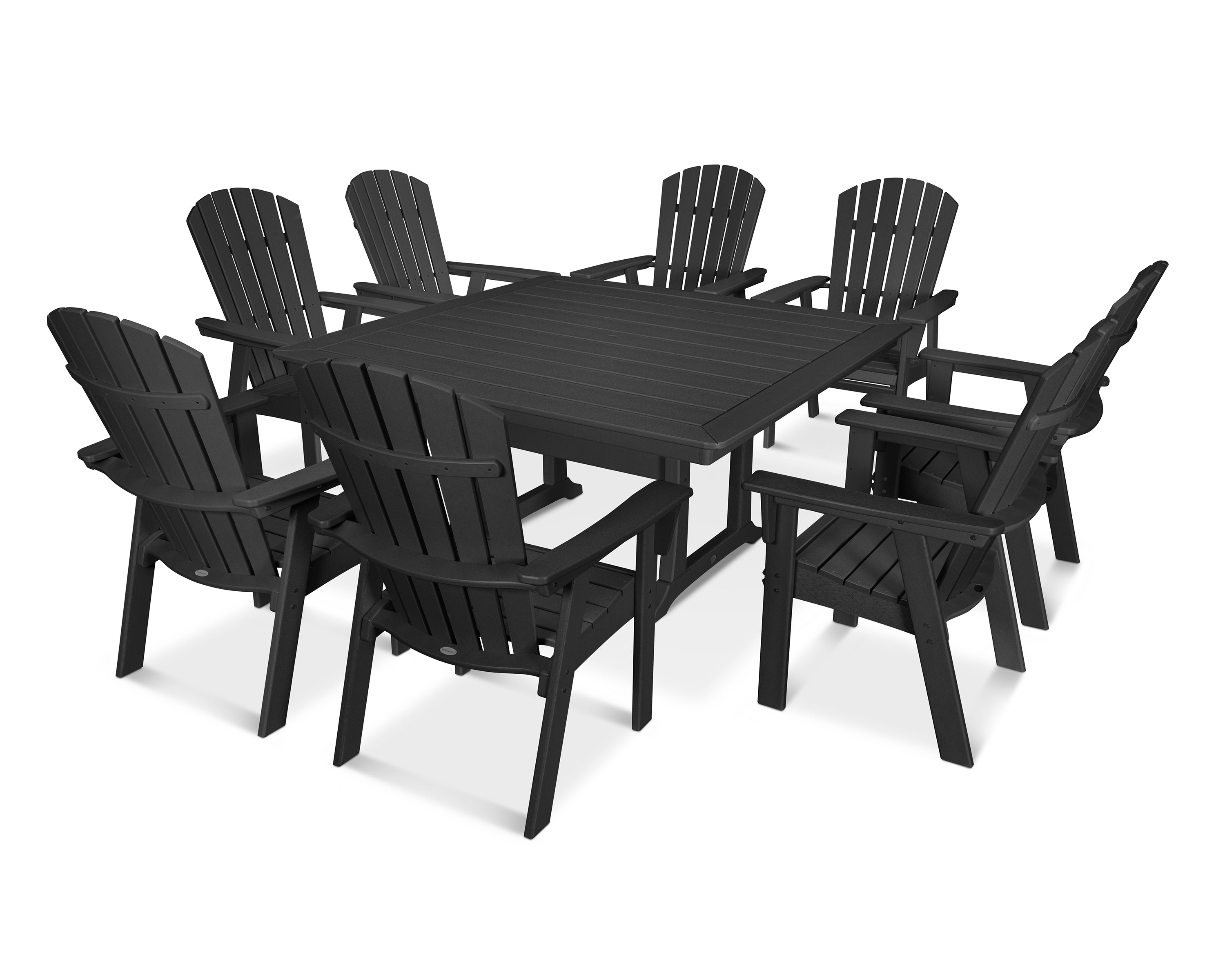 POLYWOOD® Nautical Adirondack 9-Piece Trestle Dining Set in Black