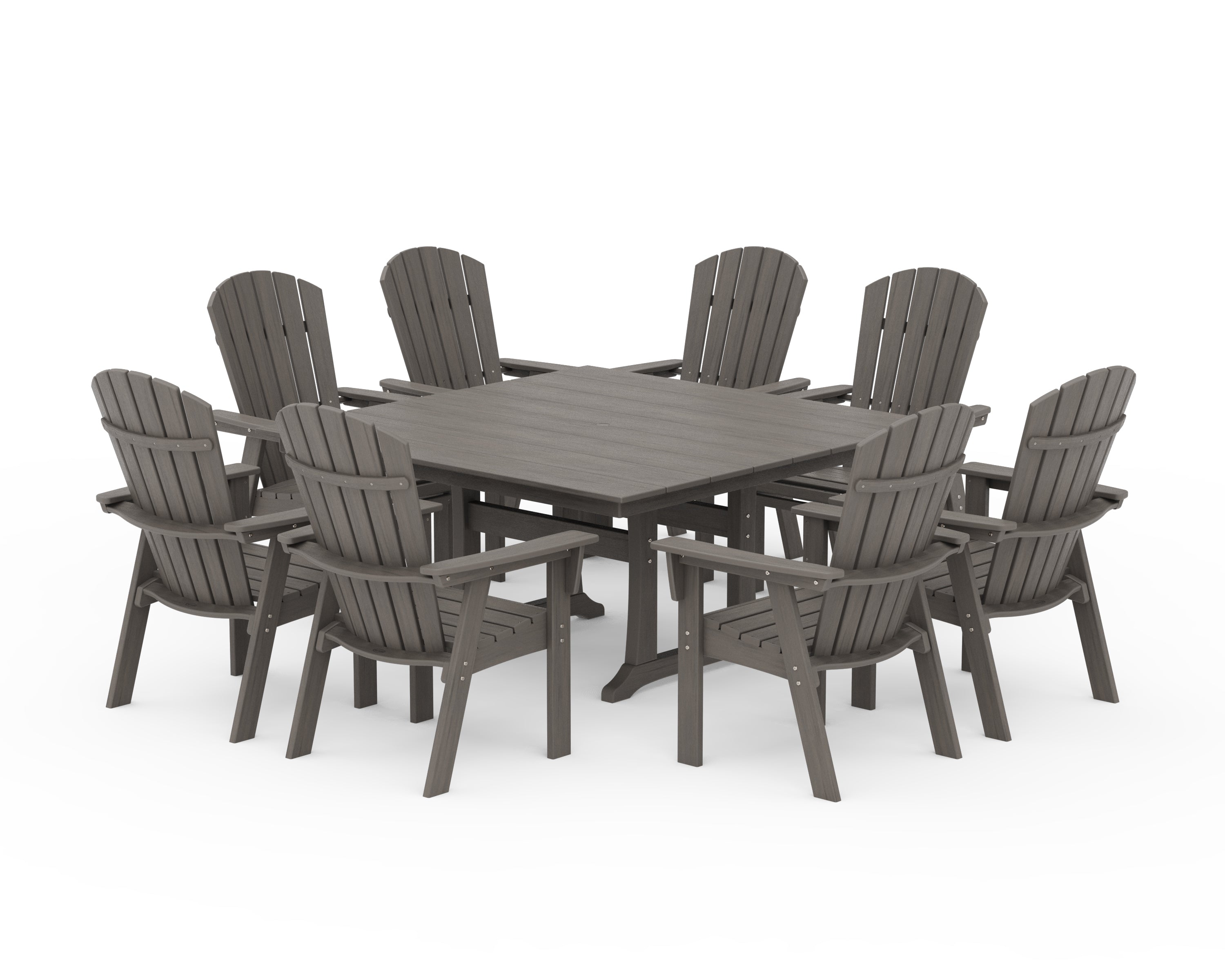 POLYWOOD Nautical Curveback Adirondack 9-Piece Square Dining Set with Trestle Legs in Driftwood