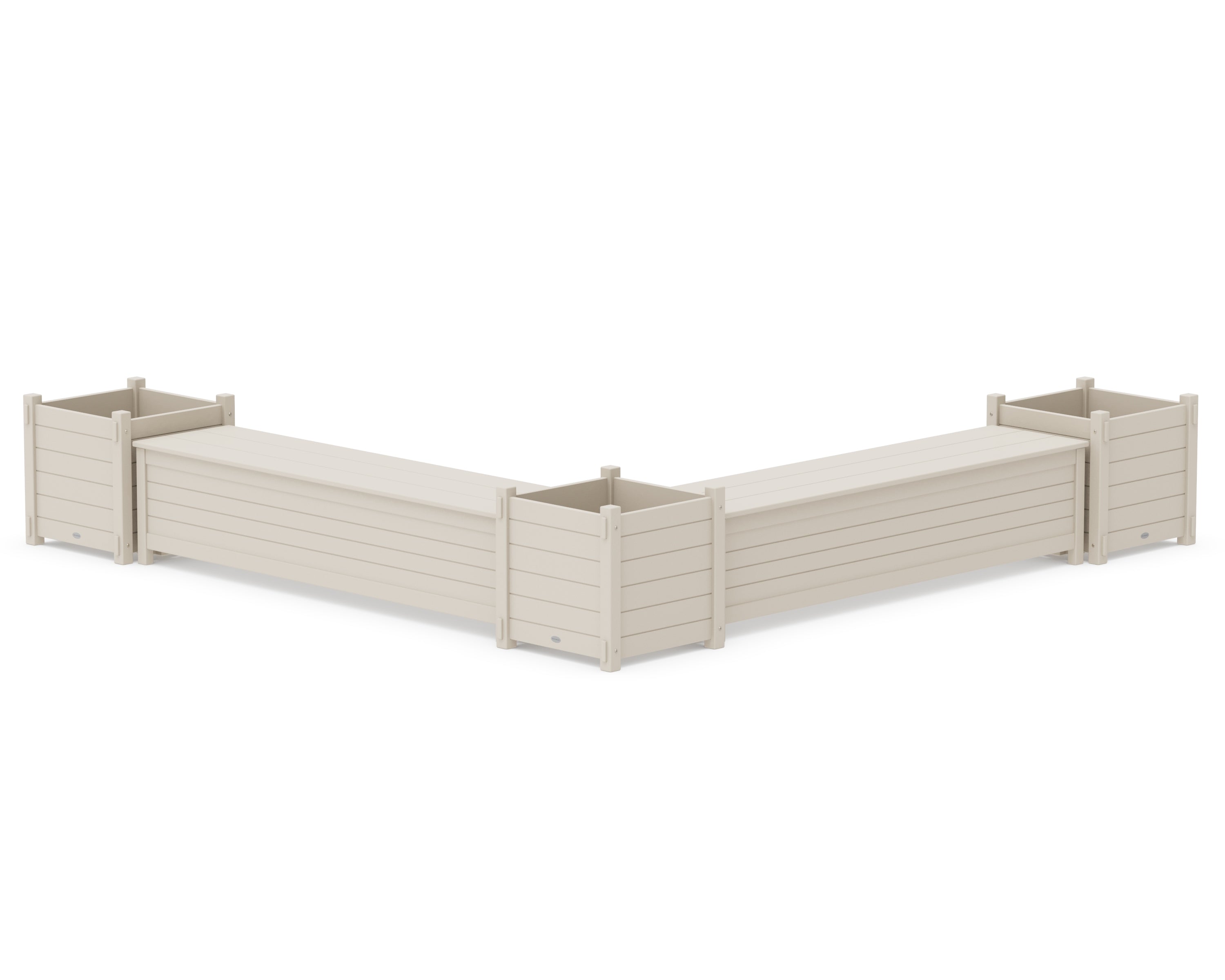 POLYWOOD 72" Nautical L- Shaped Planter Storage Bench Corner Set- Large in Sand