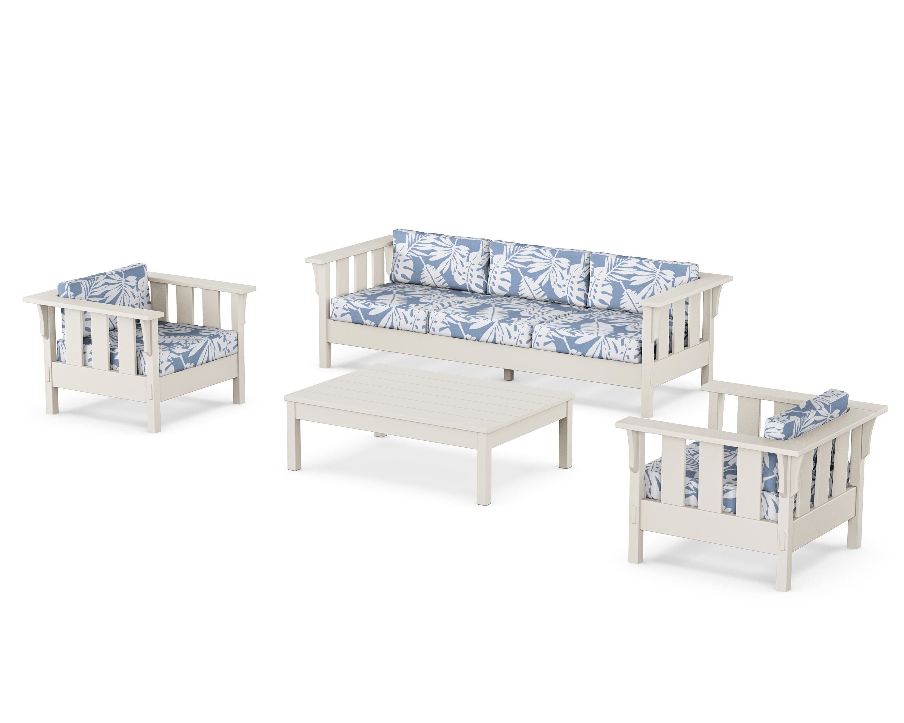 Martha Stewart by POLYWOOD Acadia 4-Piece Deep Seating Set with Sofa in Sand / Leaf Sky Blue
