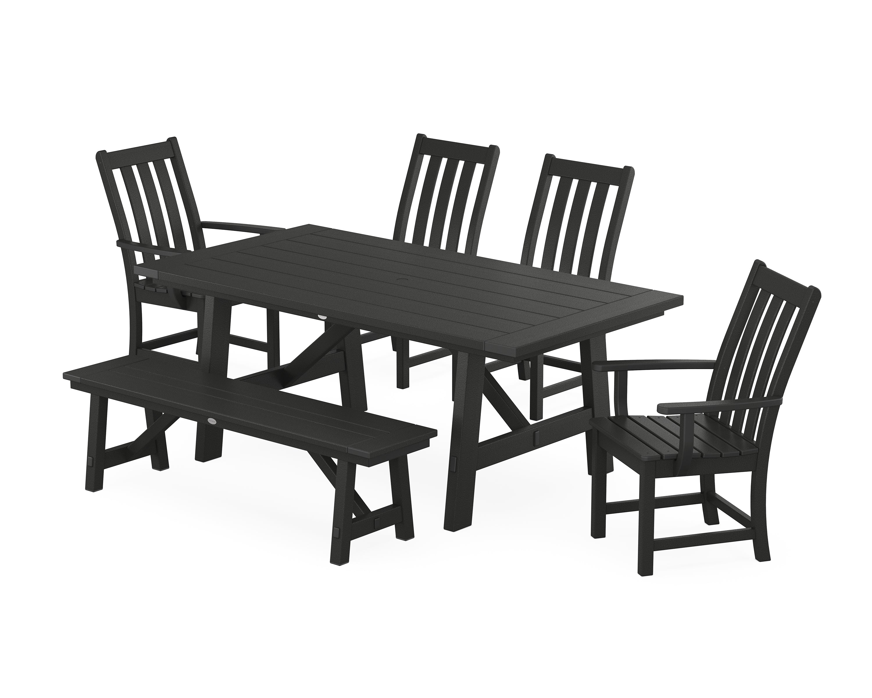 POLYWOOD® Vineyard 6-Piece Rustic Farmhouse Dining Set With Bench in Black