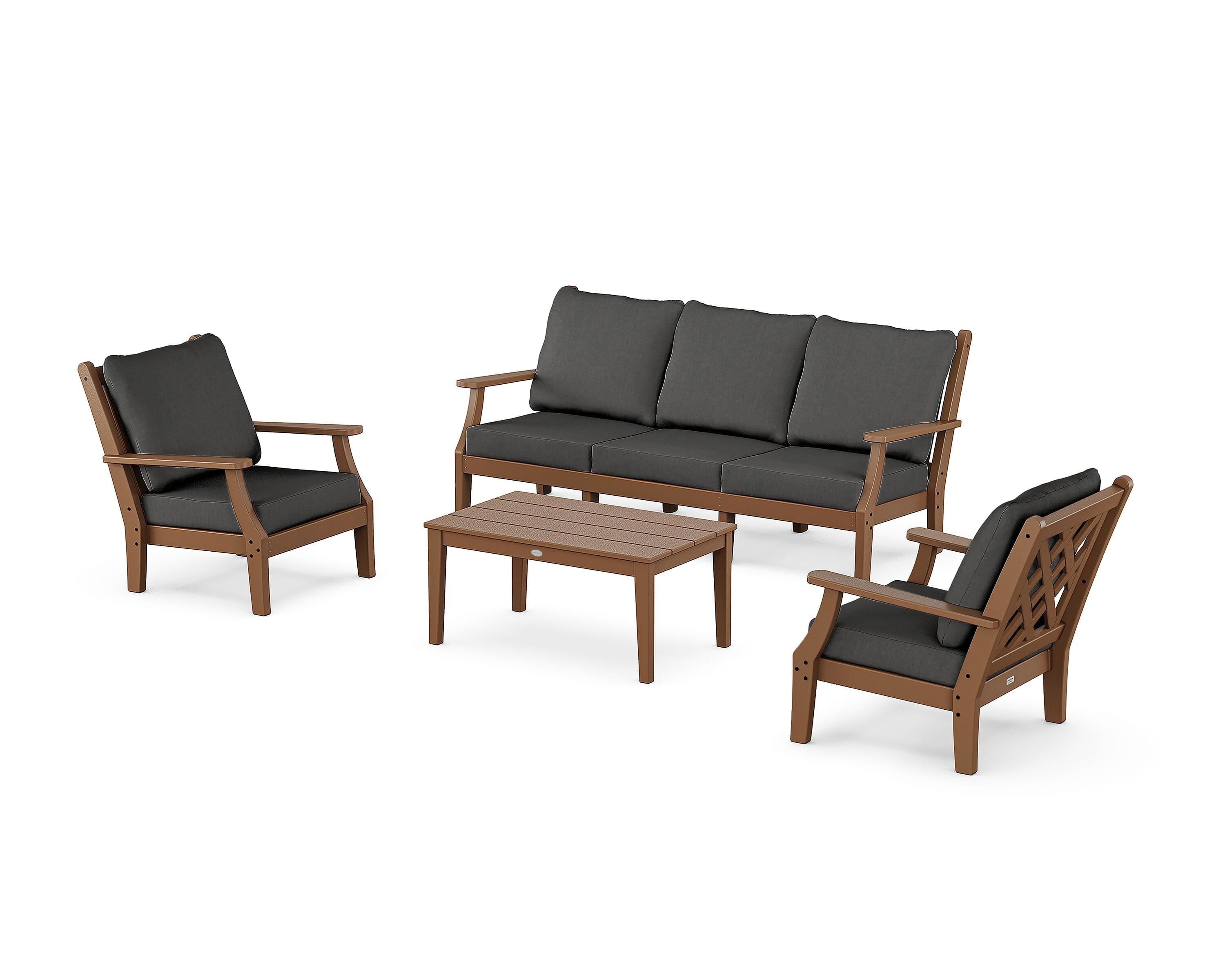 Country Living Wovendale 4-Piece Deep Seating Set with Sofa in Teak / Spectrum Carbon