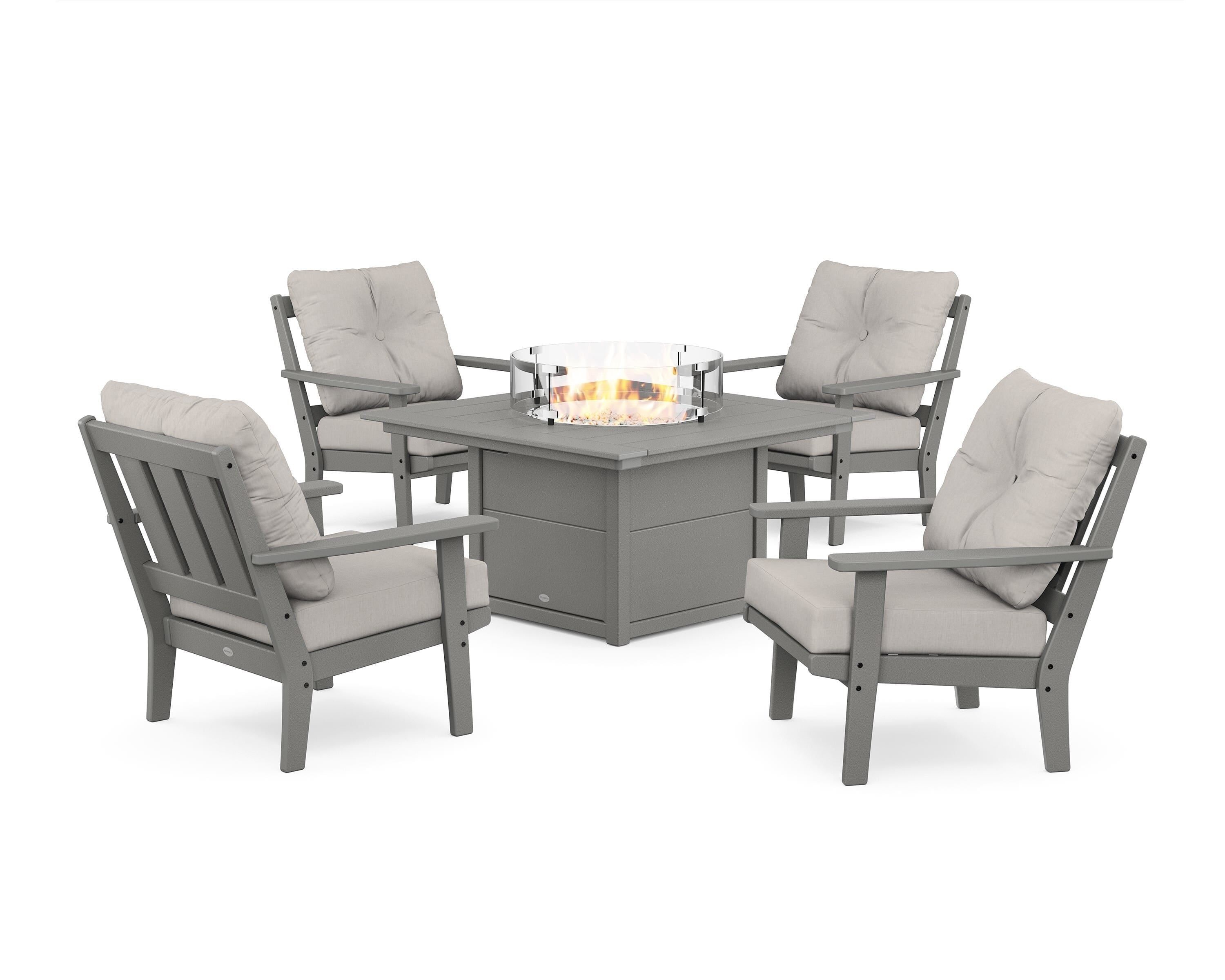 POLYWOOD Oxford 5-Piece Deep Seating Set with Fire Pit Table in Slate Grey / Cast Ash
