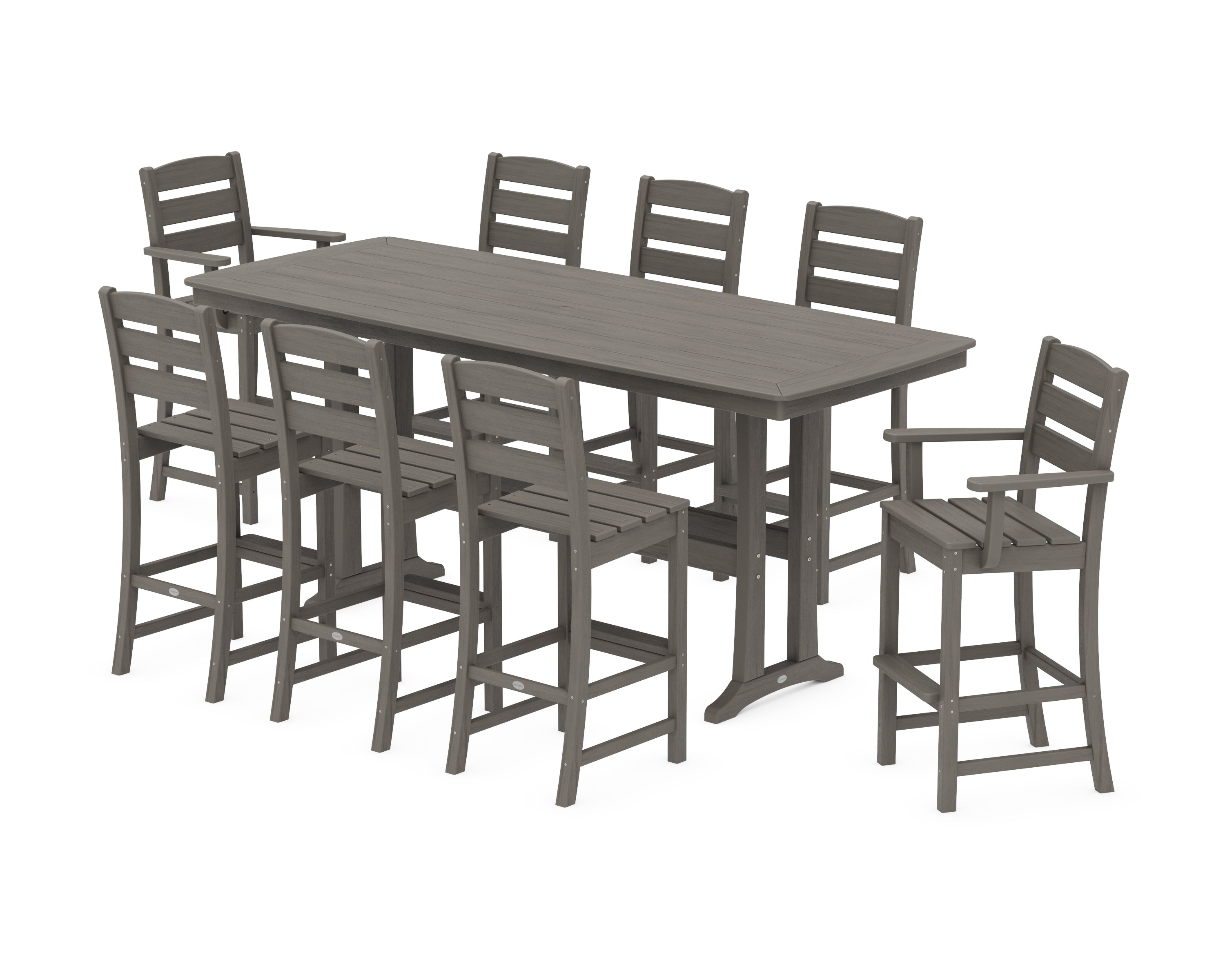 POLYWOOD Lakeside 9-Piece Bar Set with Trestle Legs in Driftwood
