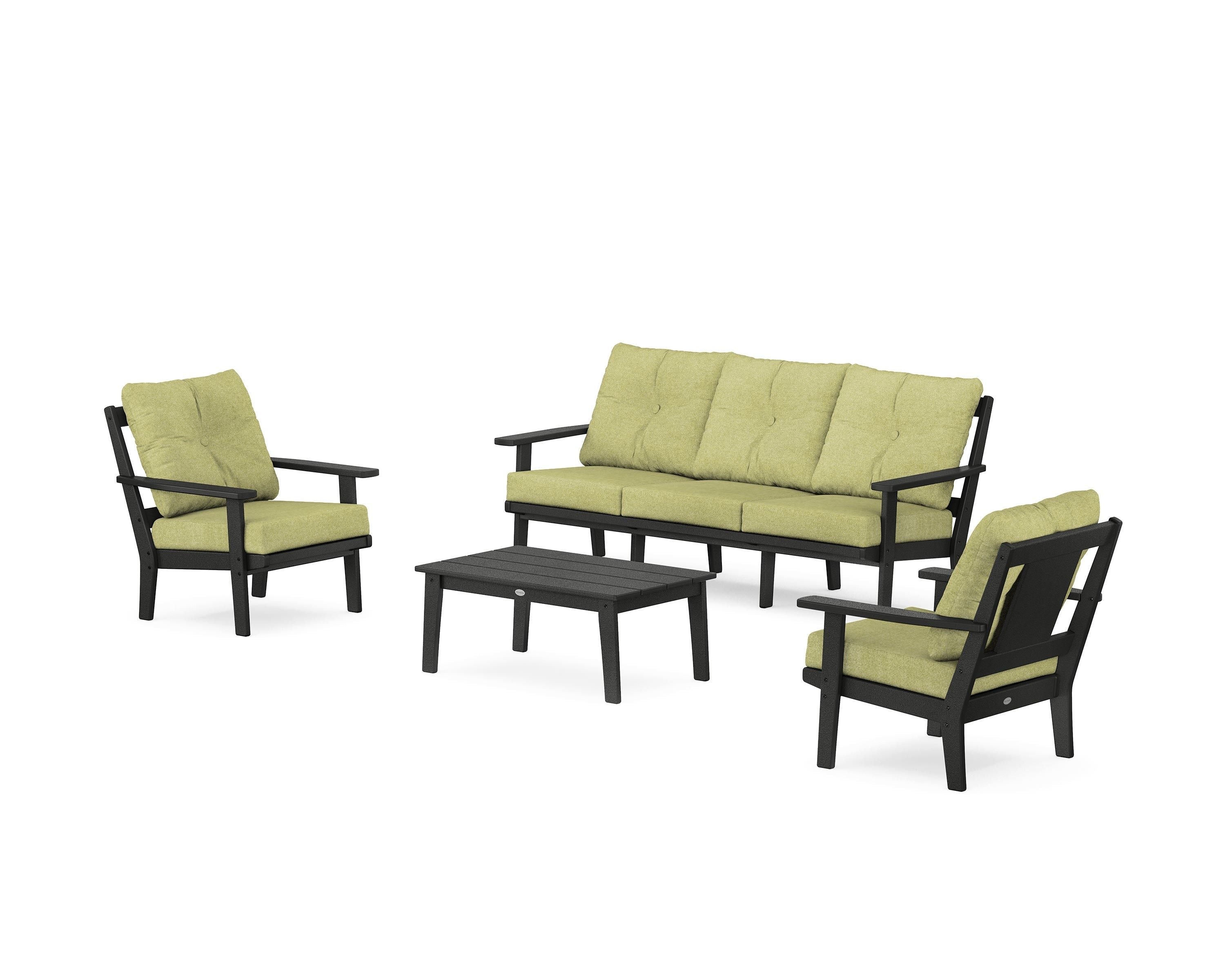 POLYWOOD Prairie 4-Piece Deep Seating Set with Sofa in Black / Chartreuse Boucle
