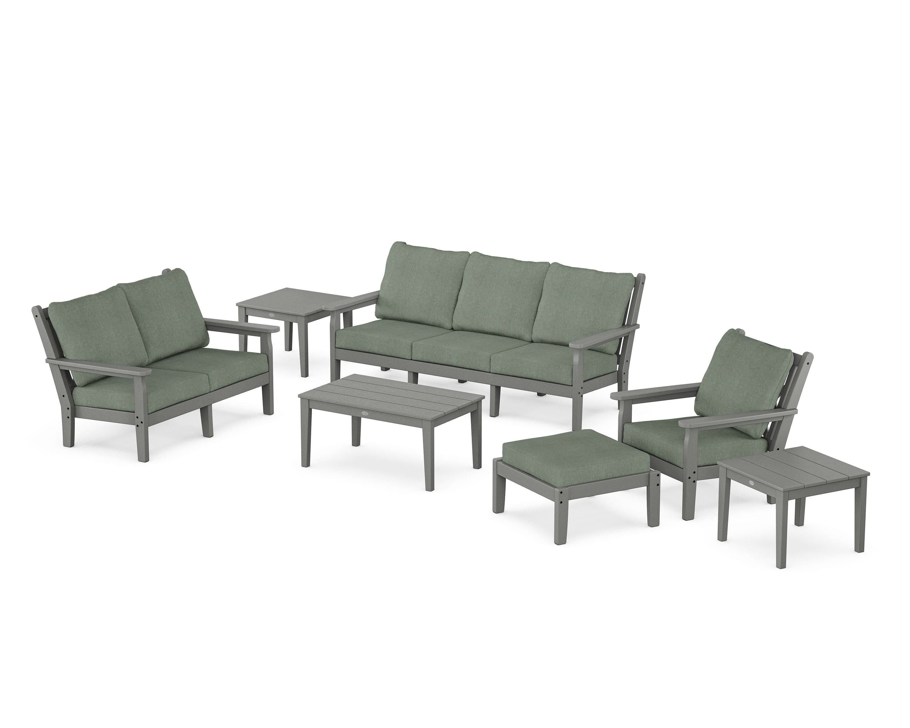 POLYWOOD Chippendale 7-Piece Deep Seating Set in Slate Grey / Cast Sage