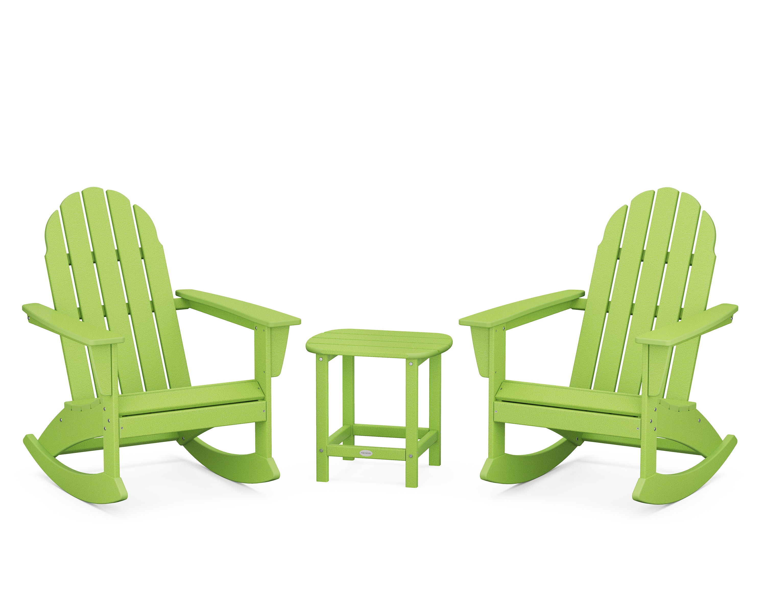 POLYWOOD® Vineyard 3-Piece Adirondack Rocking Chair Set with South Beach 18" Side Table in Lime