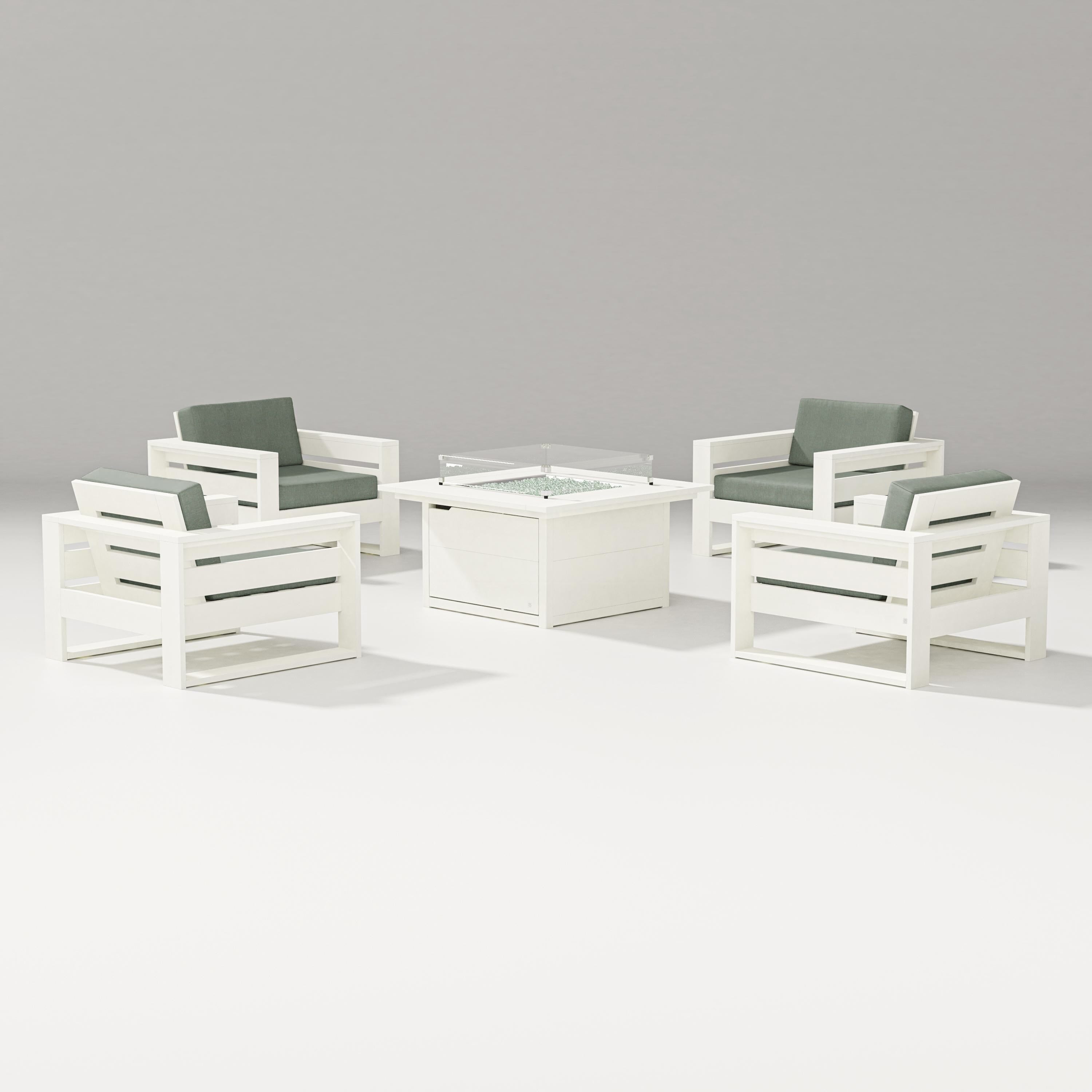PW Designer Series Latitude 5-Piece Lounge Fire Table Set in Vintage White / Cast Sage