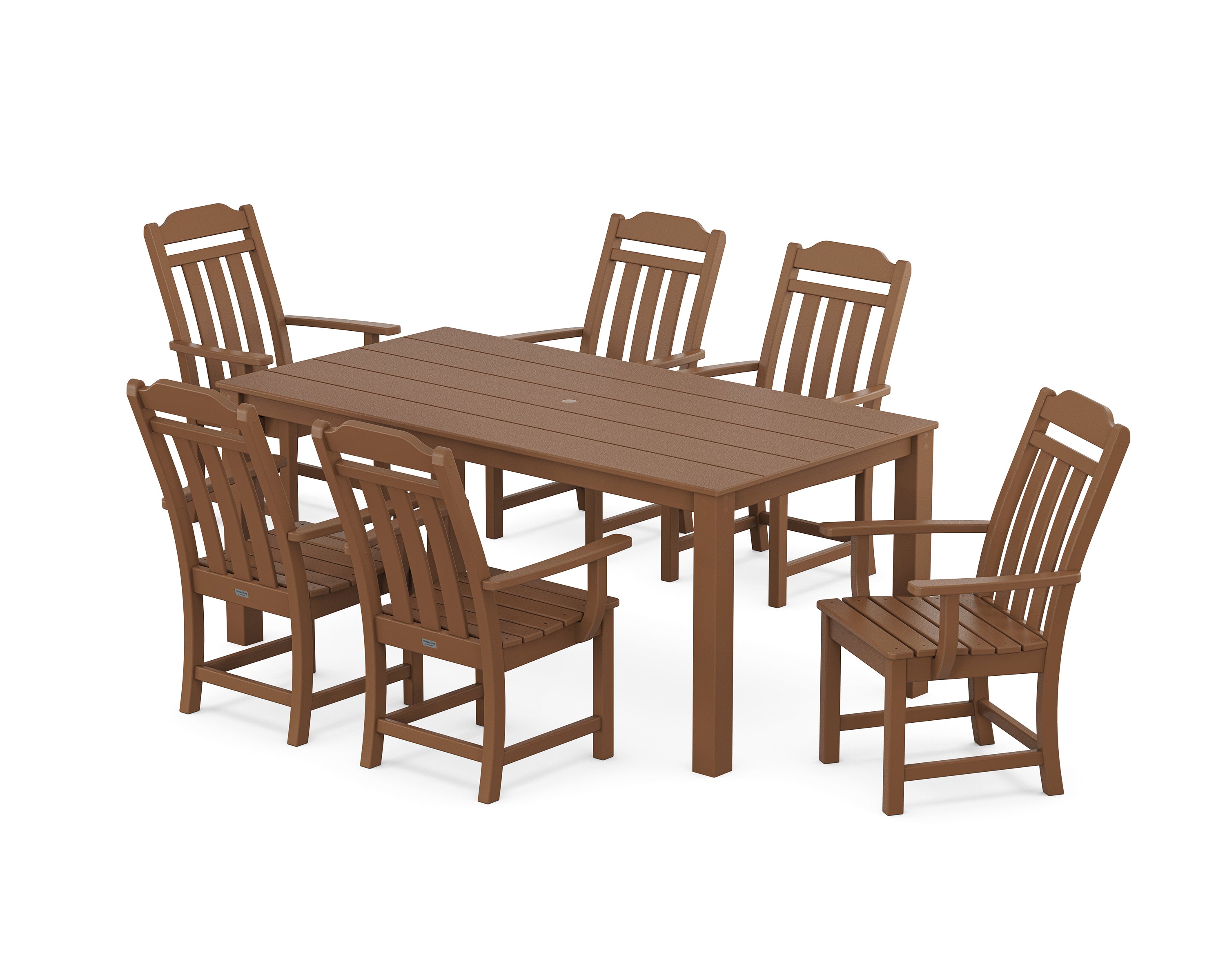 Polywood Country Living Arm Chair 7-Piece Parsons Dining Set in Teak