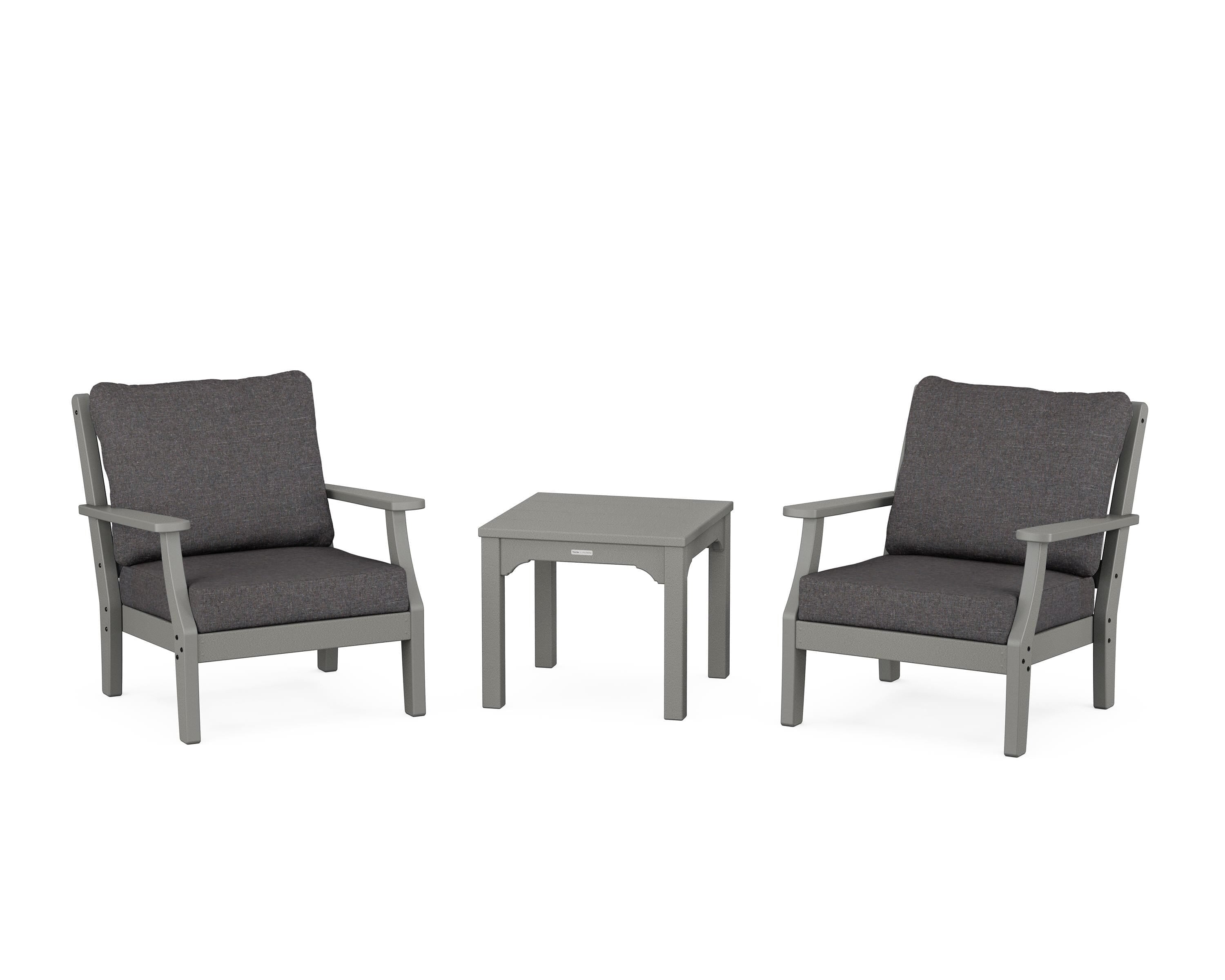 Martha Stewart by POLYWOOD Chinoiserie 3-Piece Deep Seating Set in Slate Grey / Ash Charcoal