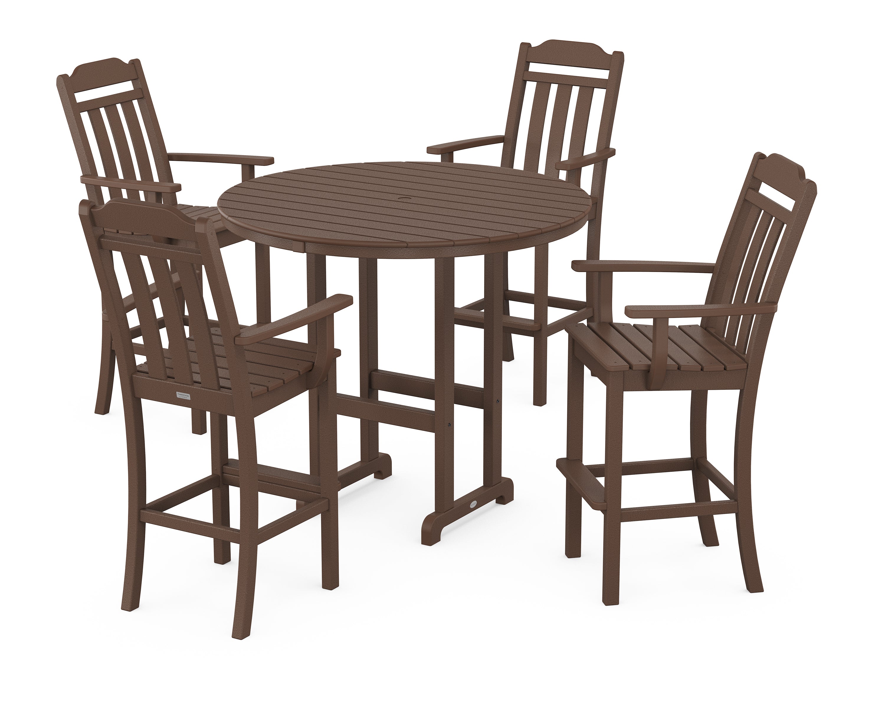 POLYWOOD Country Living 5-Piece Round Farmhouse Bar Set in Mahogany