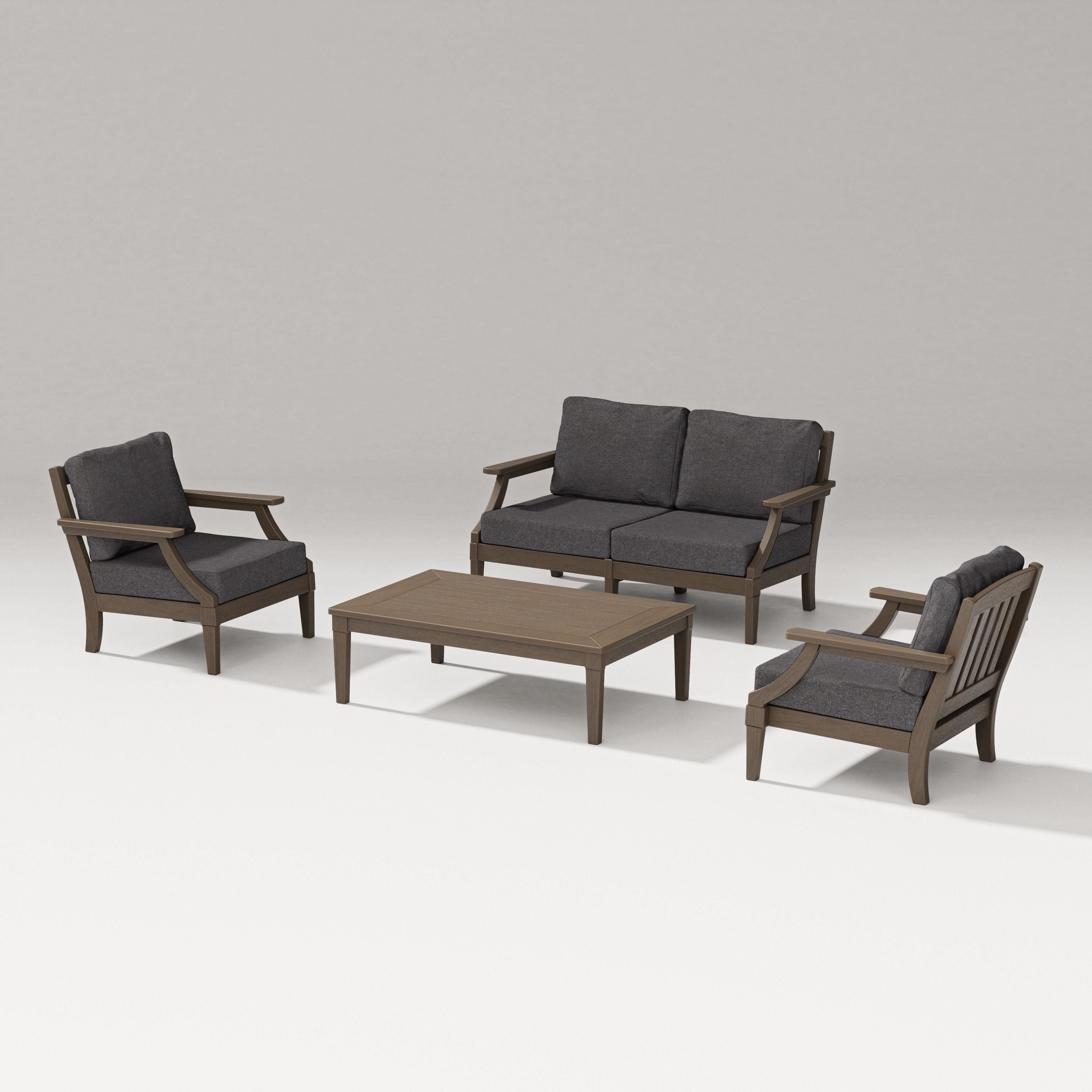 PW Designer Series Estate Lounge 4-Piece Loveseat Set in Kona / Ash Charcoal