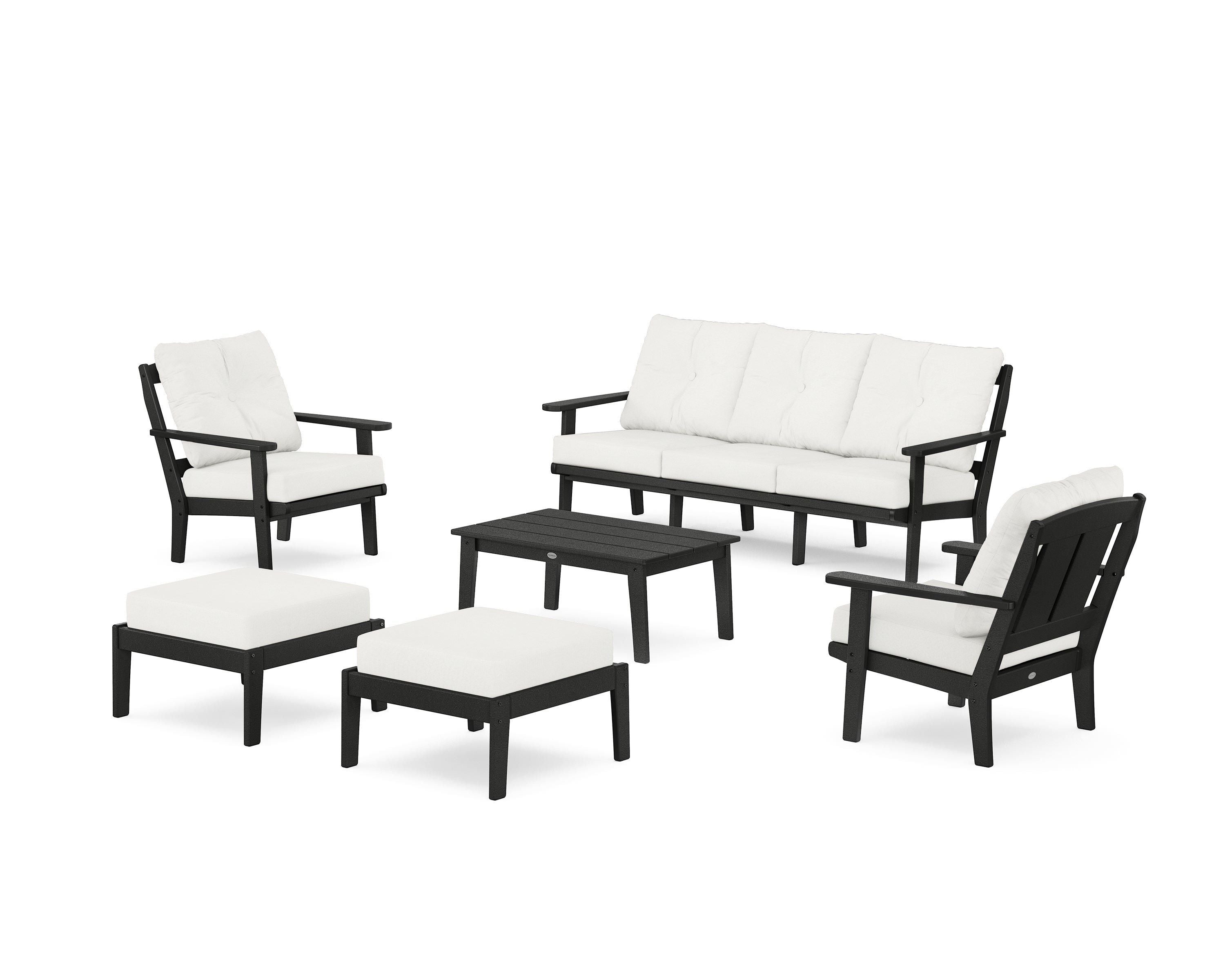POLYWOOD Mission 6-Piece Lounge Sofa Set in Black / Natural Linen