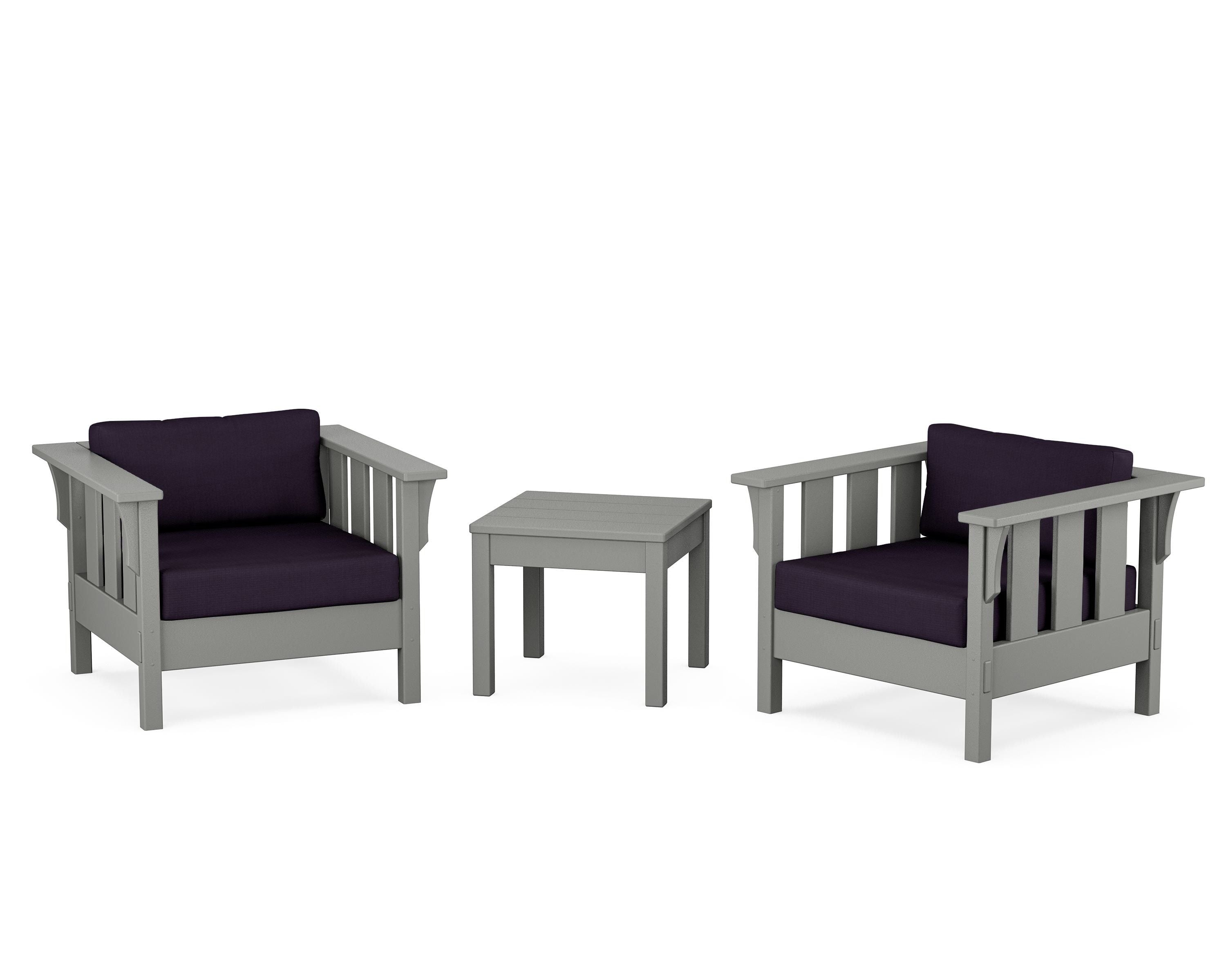Martha Stewart by POLYWOOD Acadia 3-Piece Deep Seating Set in Slate Grey / Navy Linen