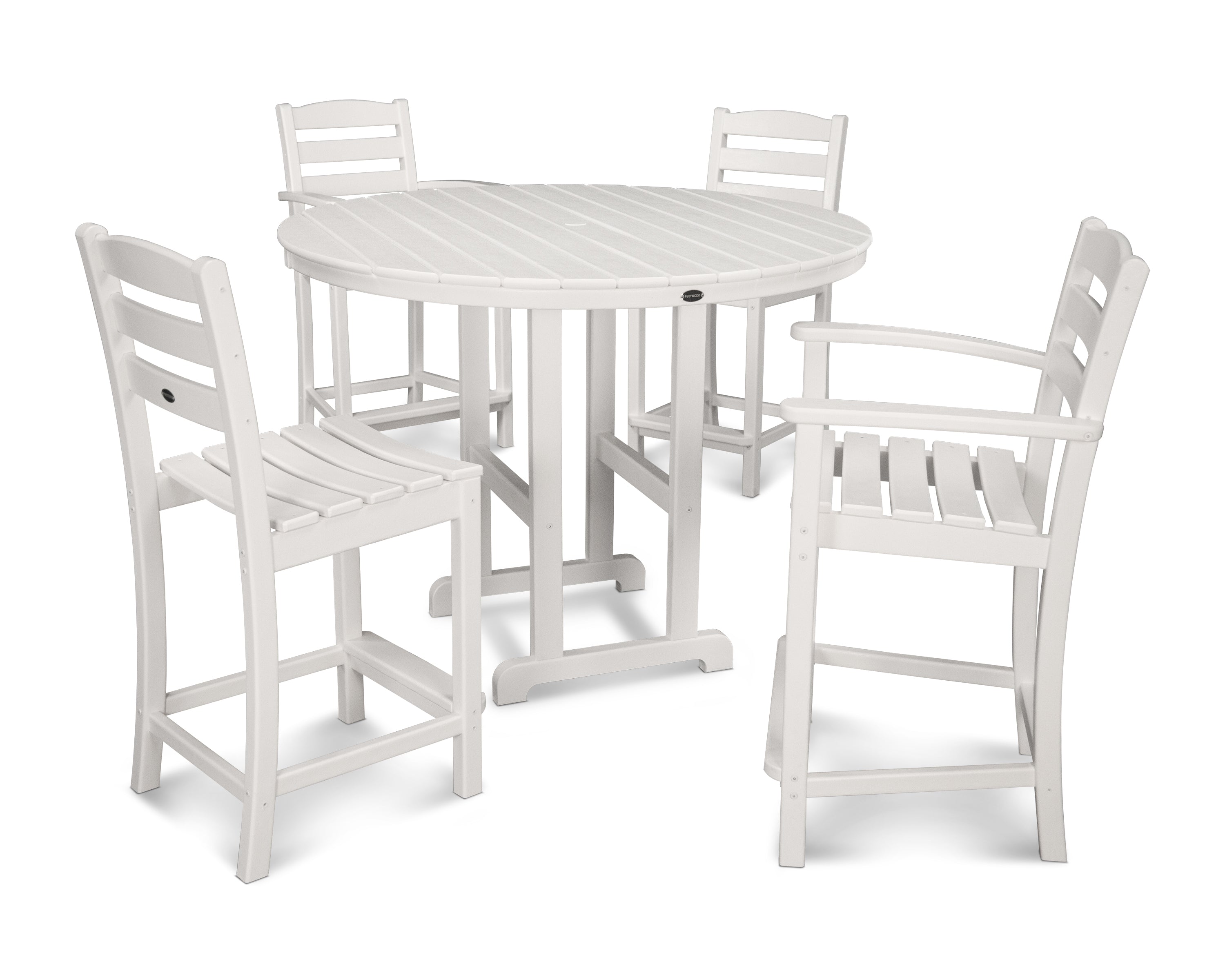 POLYWOOD® La Casa Café 5-Piece Round Farmhouse Counter Dining Set in White