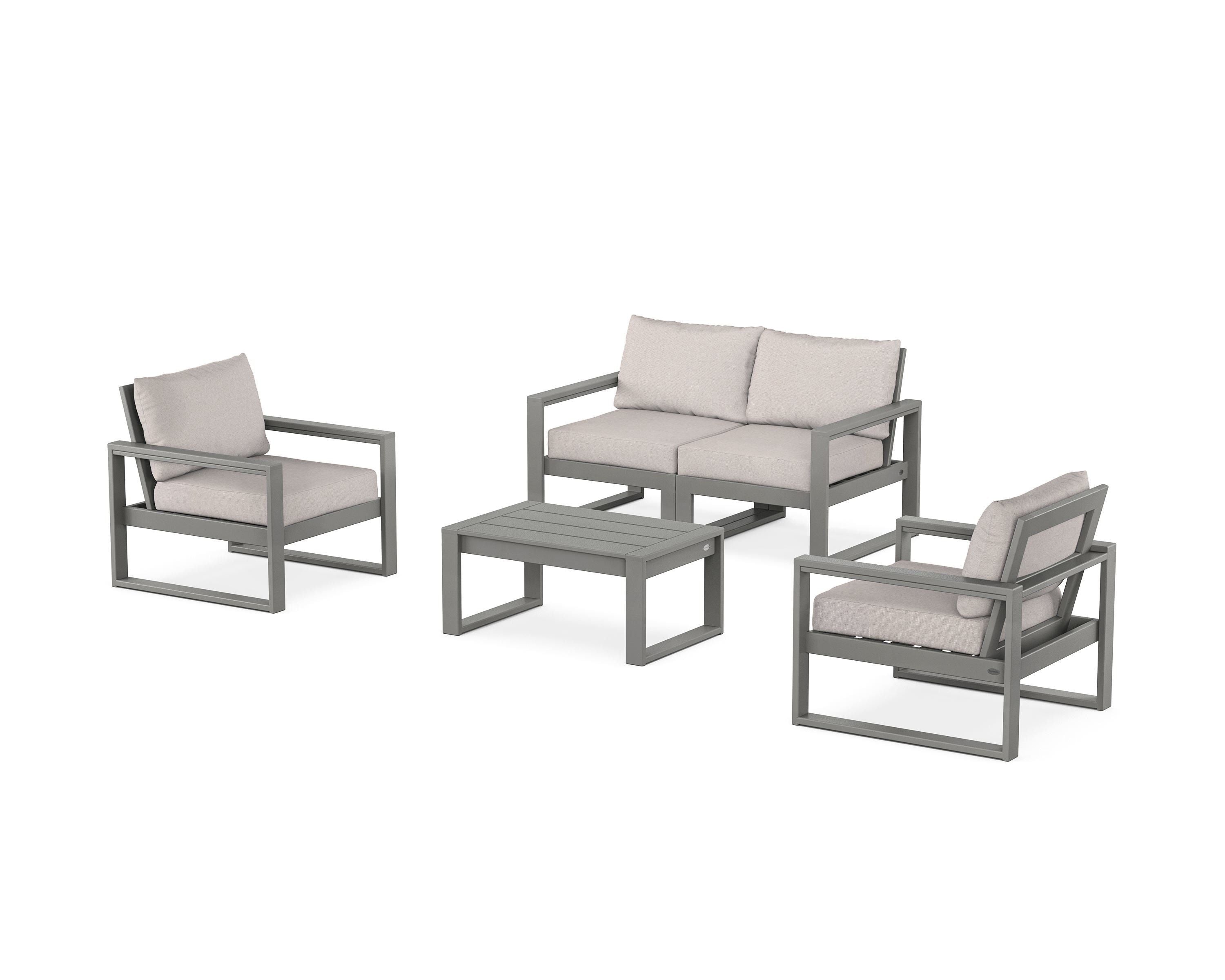 POLYWOOD EDGE Sectional 4-Piece Deep Seating Set with Loveseat in Slate Grey / Dune Burlap
