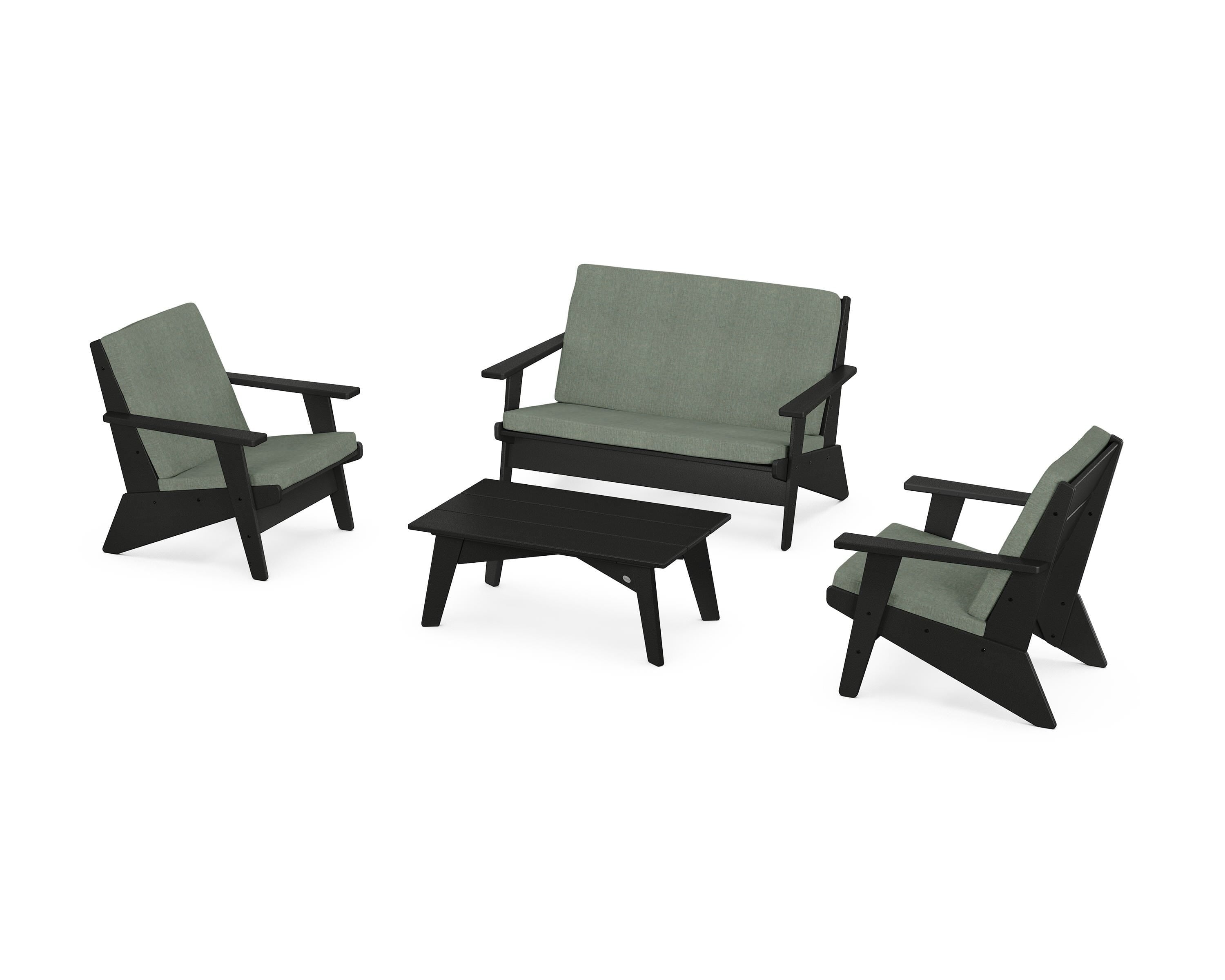 POLYWOOD Riviera Modern Lounge 4-Piece Set in Black / Cast Sage