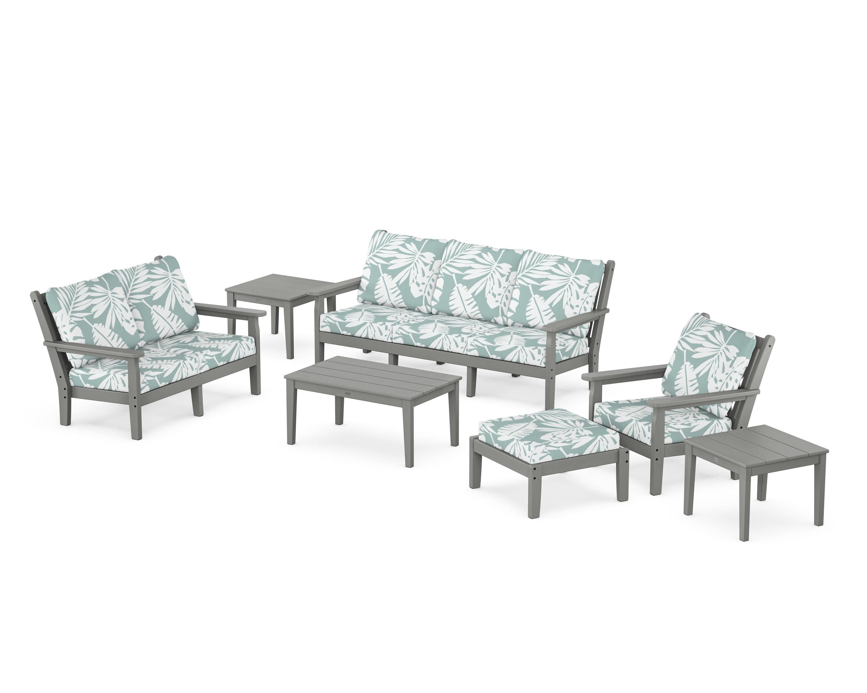 POLYWOOD Chippendale 7-Piece Deep Seating Set in Slate Grey / Leaf Glacier Spa