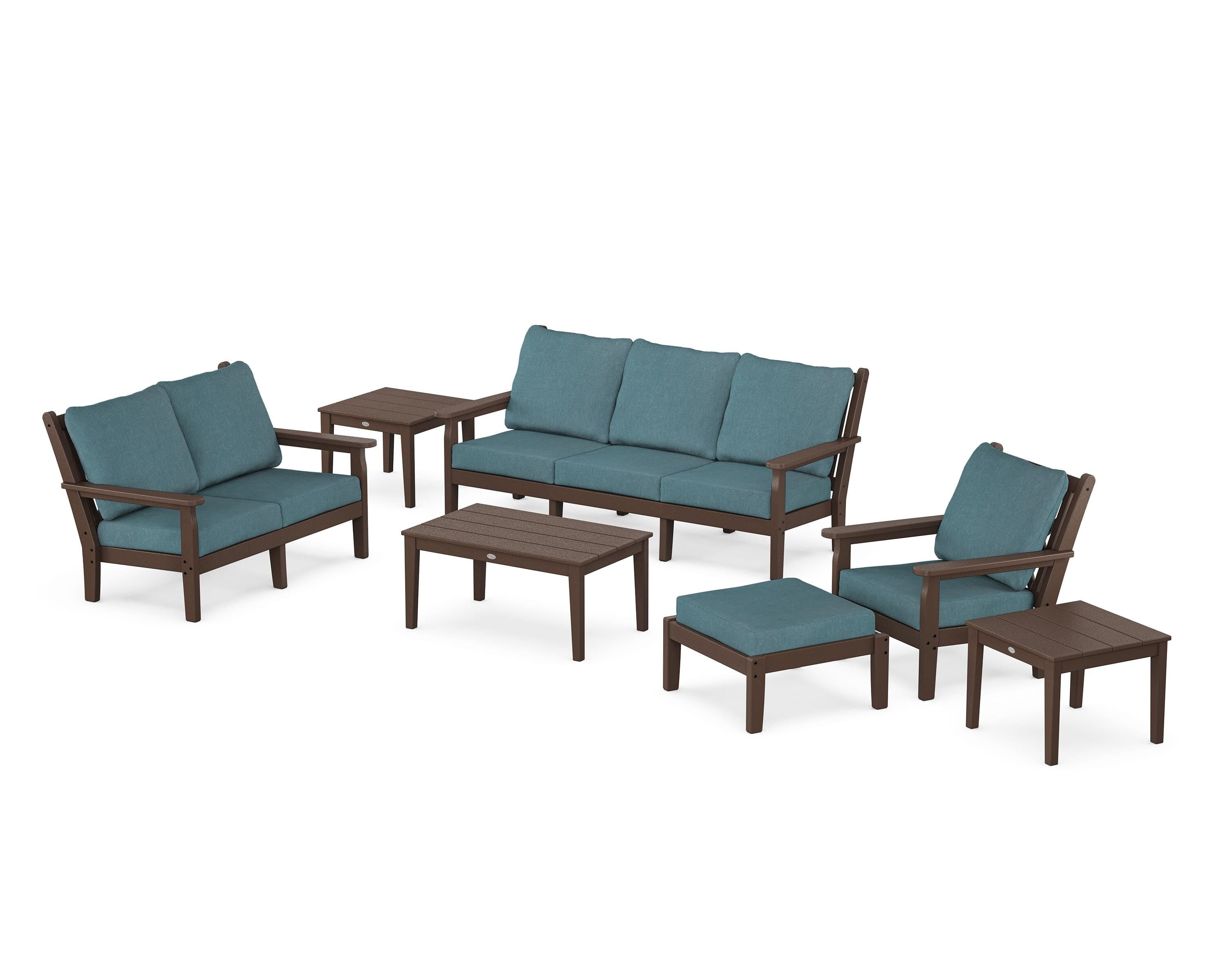 POLYWOOD Chippendale 7-Piece Deep Seating Set in Mahogany / Ocean Teal