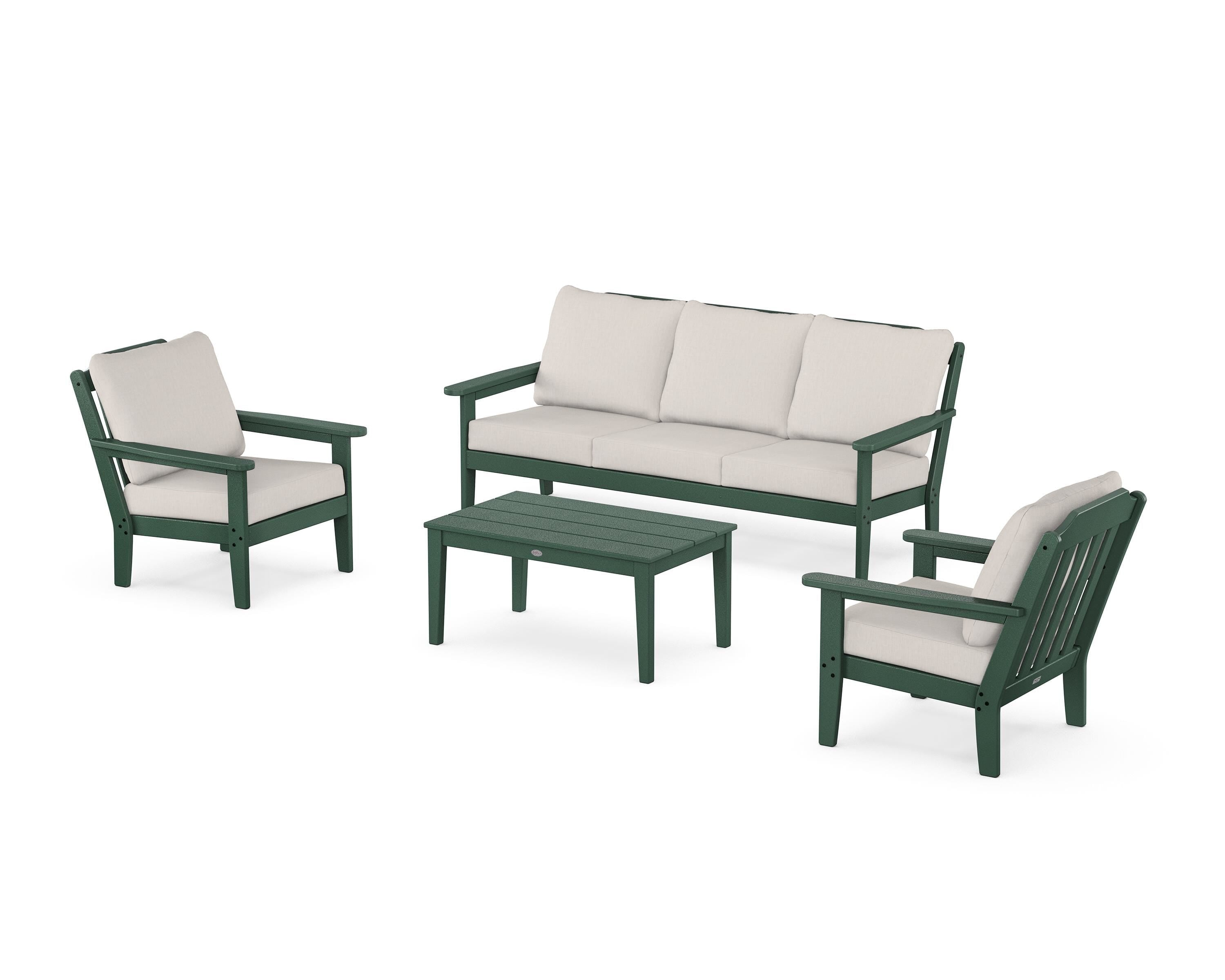 Country Living Cottage 4-Piece Deep Seating Set with Sofa in Green / Cast Ash