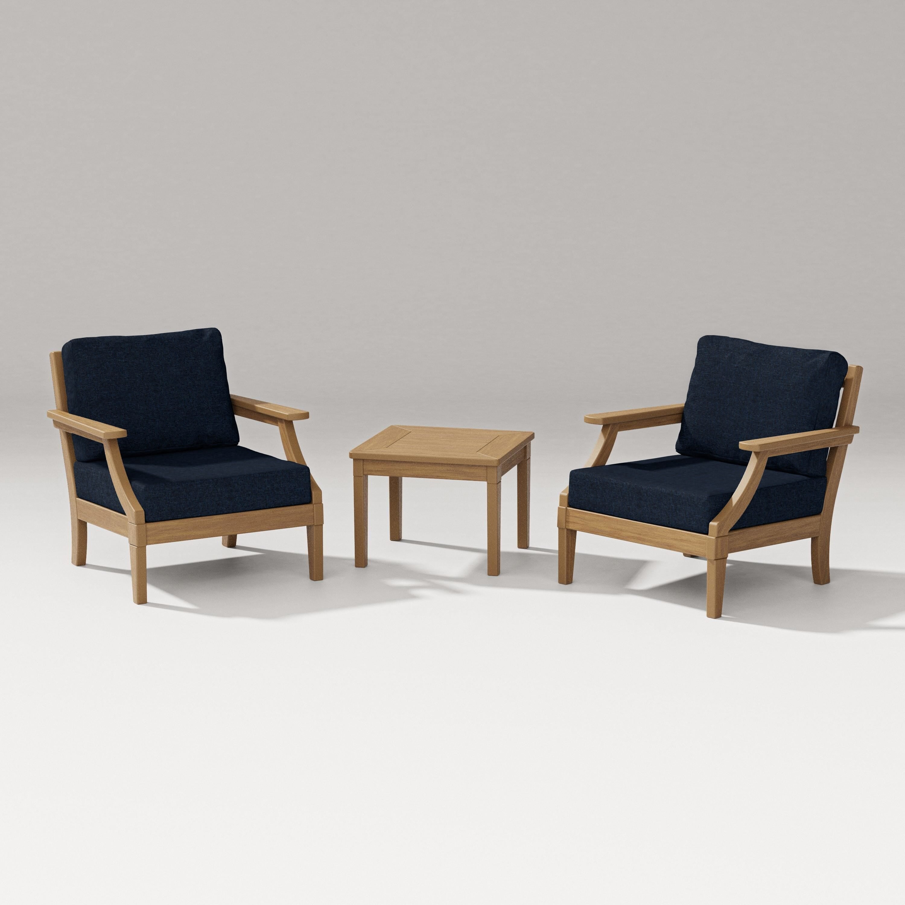 PW Designer Series Estate 3-Piece Lounge Chair Set in Natural / Marine Indigo
