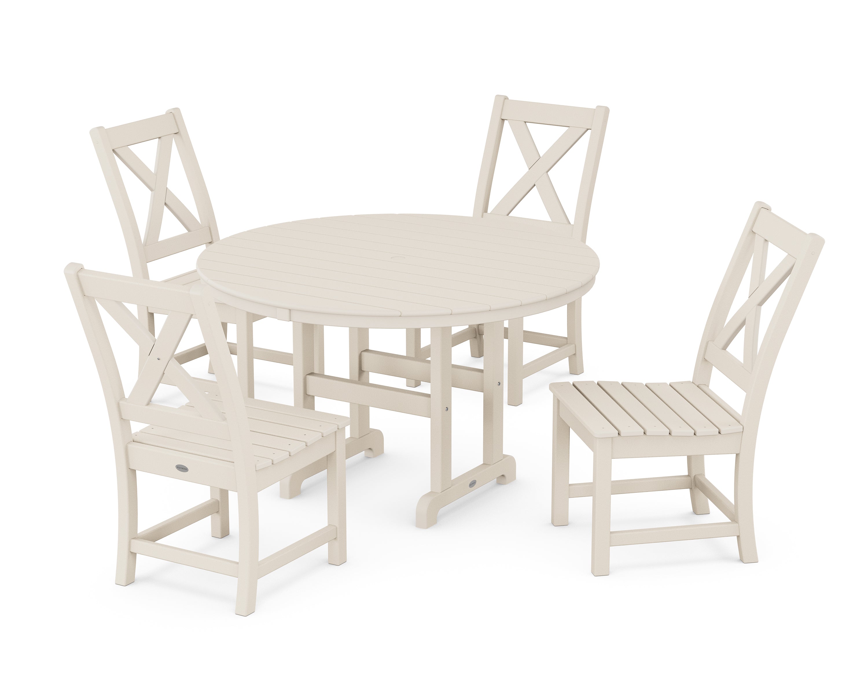 POLYWOOD® Braxton Side Chair 5-Piece Round Dining Set in Sand