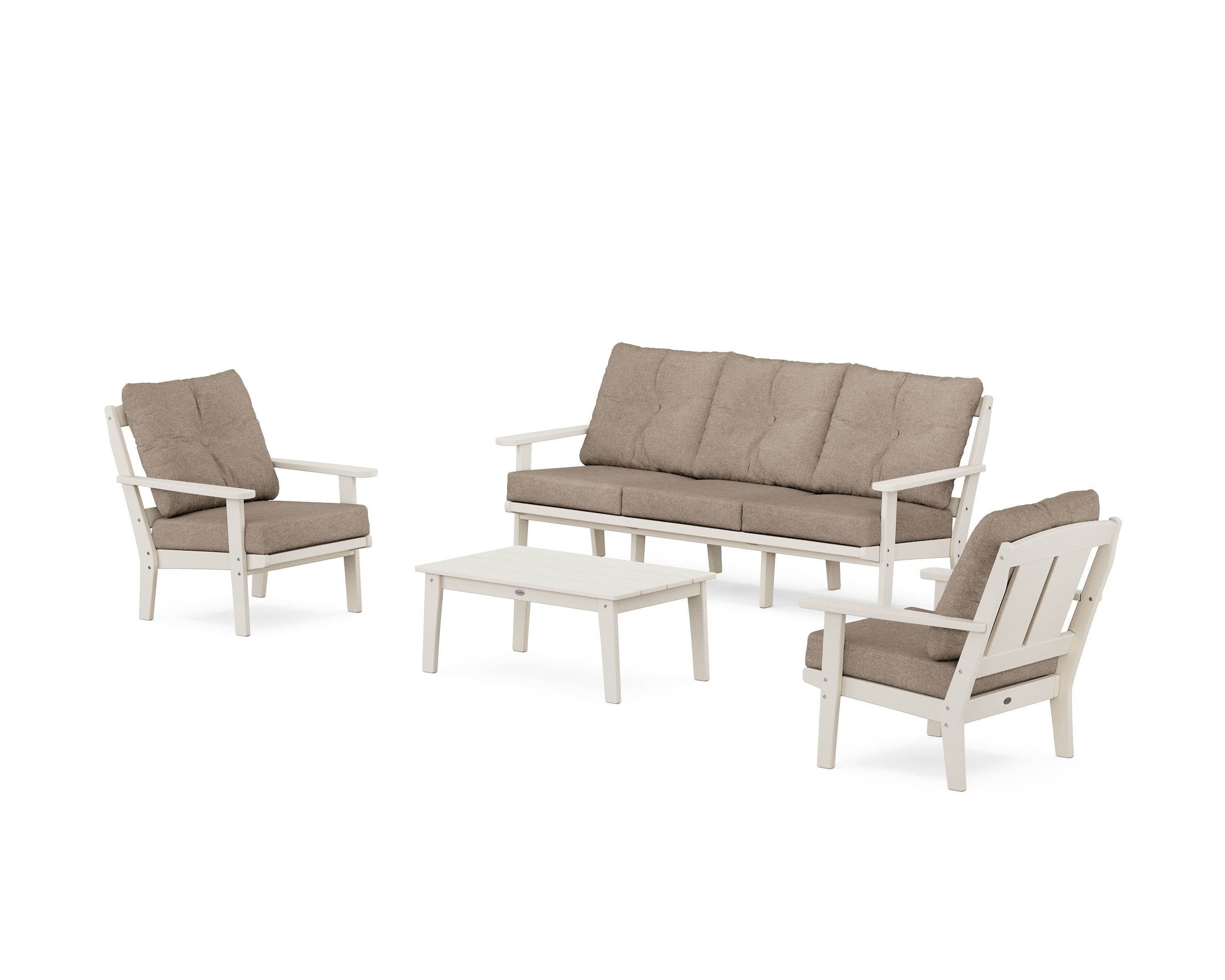 POLYWOOD Mission 4-Piece Deep Seating Set with Sofa in Sand / Spiced Burlap