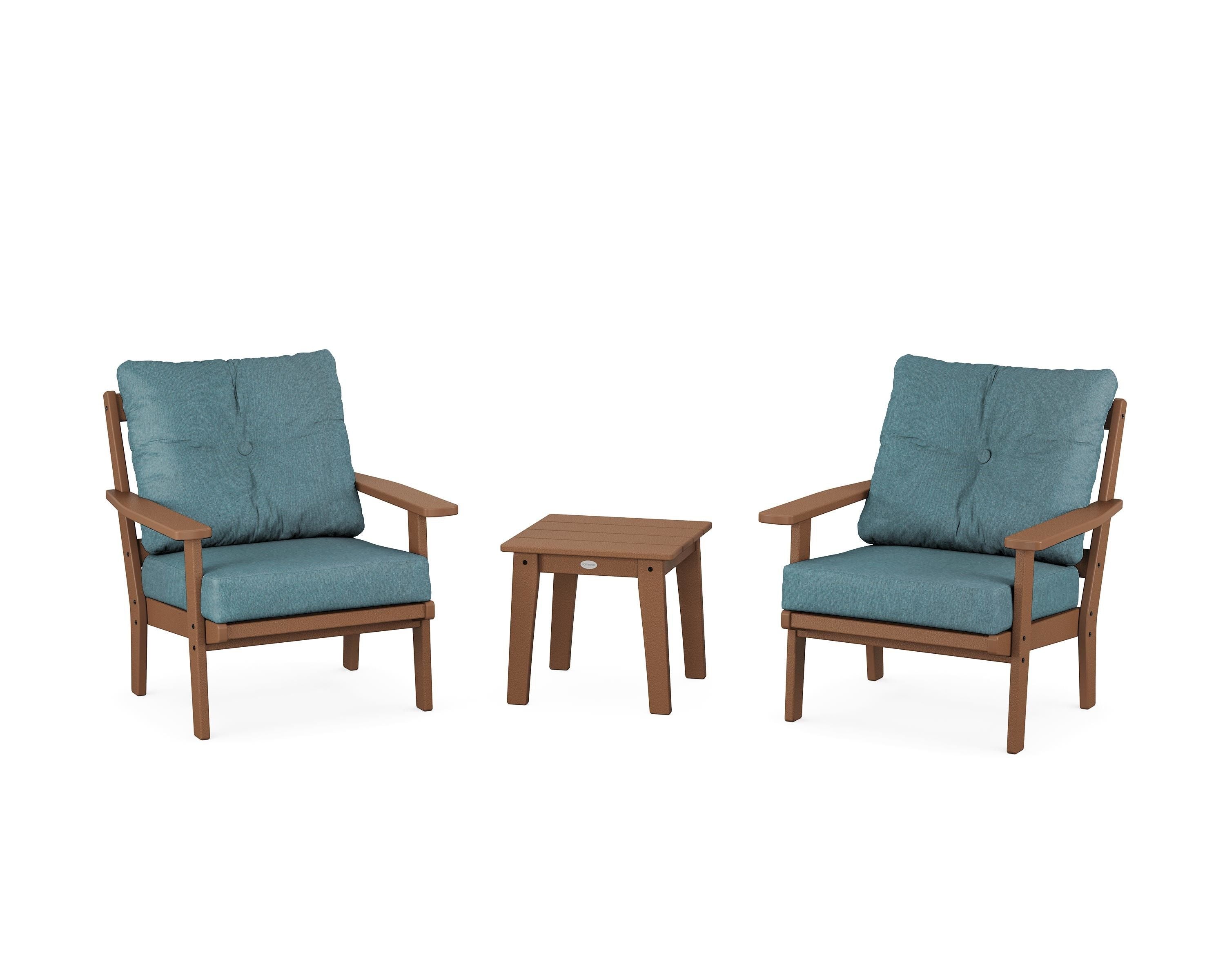 POLYWOOD Oxford 3-Piece Deep Seating Set in Teak / Ocean Teal