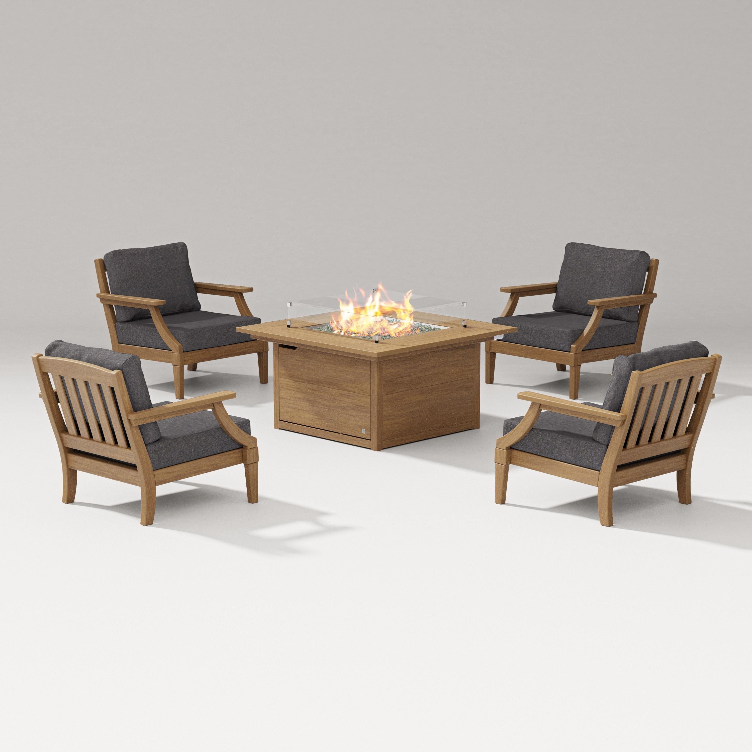 PW Designer Series Estate 5-Piece Lounge Fire Table Set in Natural / Ash Charcoal