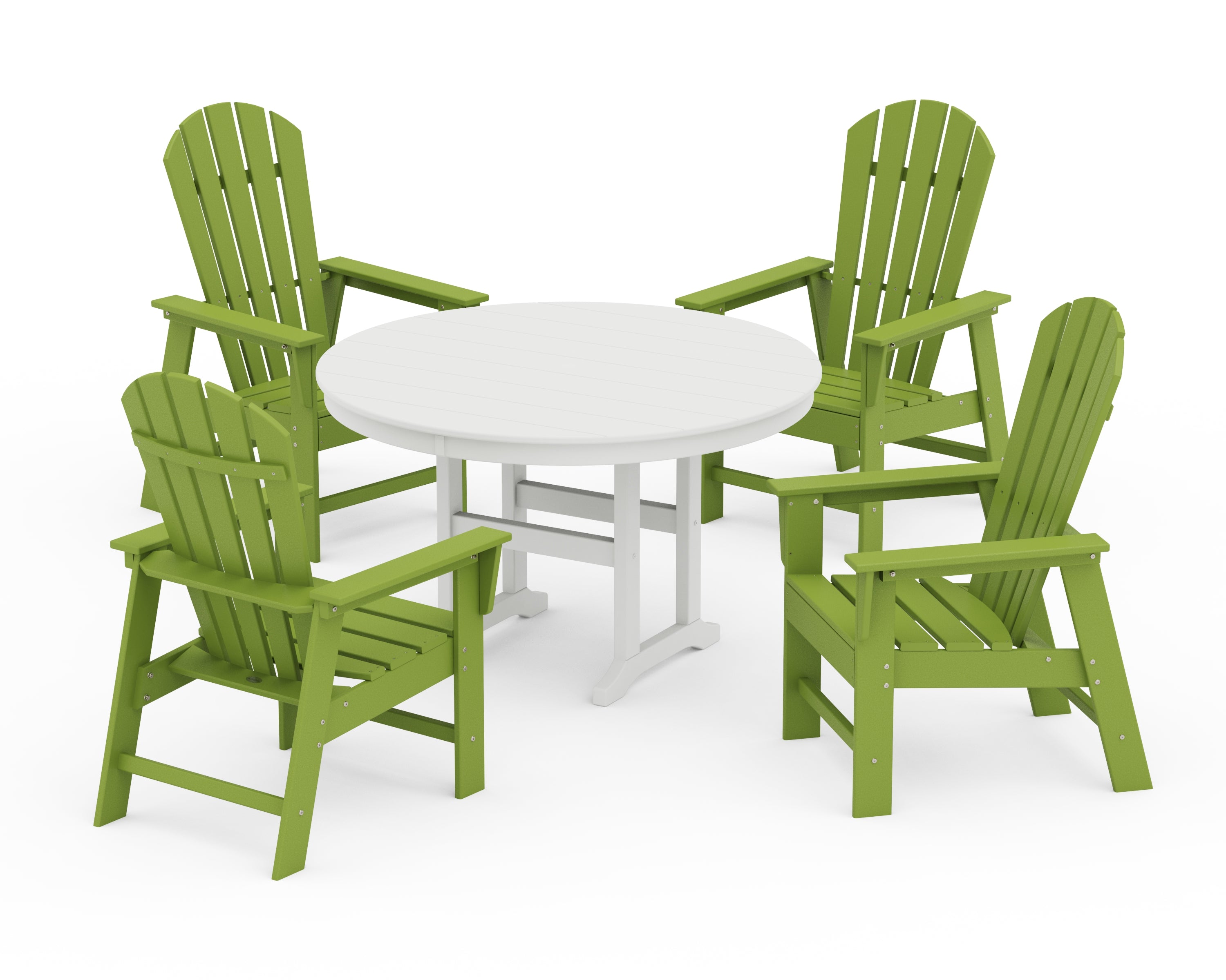 POLYWOOD South Beach 5-Piece Round Farmhouse Dining Set in Lime / White