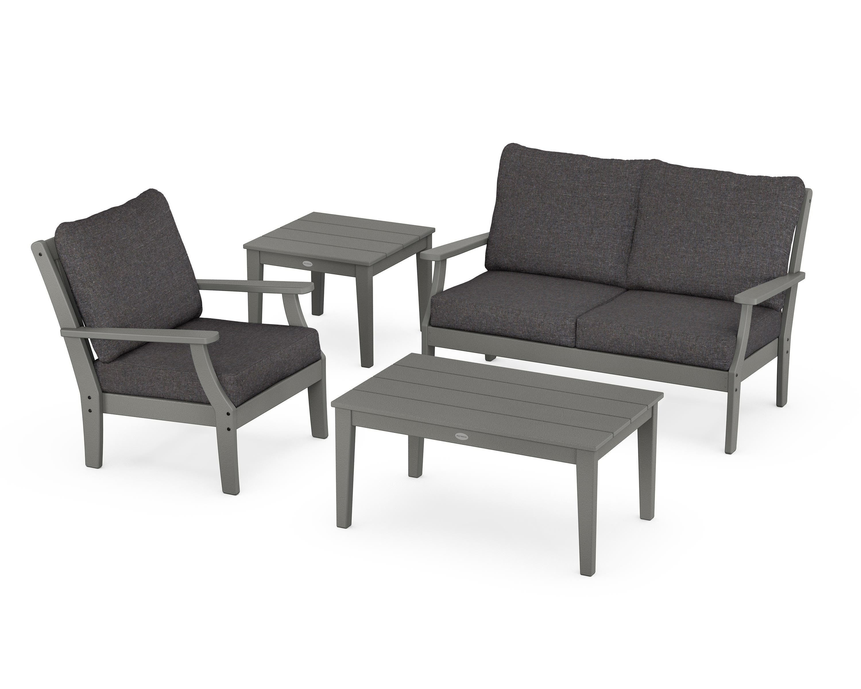POLYWOOD Braxton 4-Piece Deep Seating Set in Slate Grey / Ash Charcoal