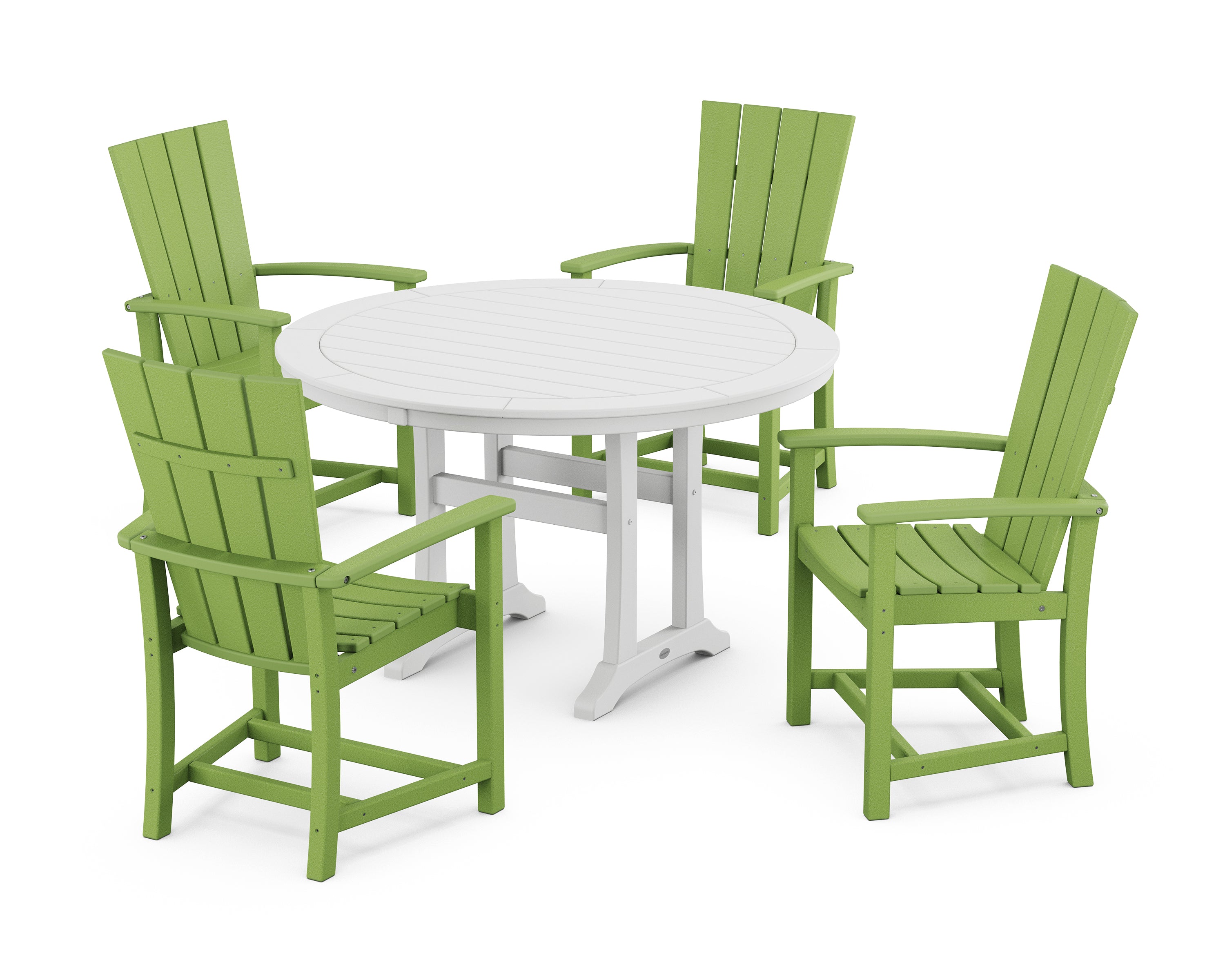POLYWOOD® Quattro 5-Piece Round Dining Set with Trestle Legs in Lime / White
