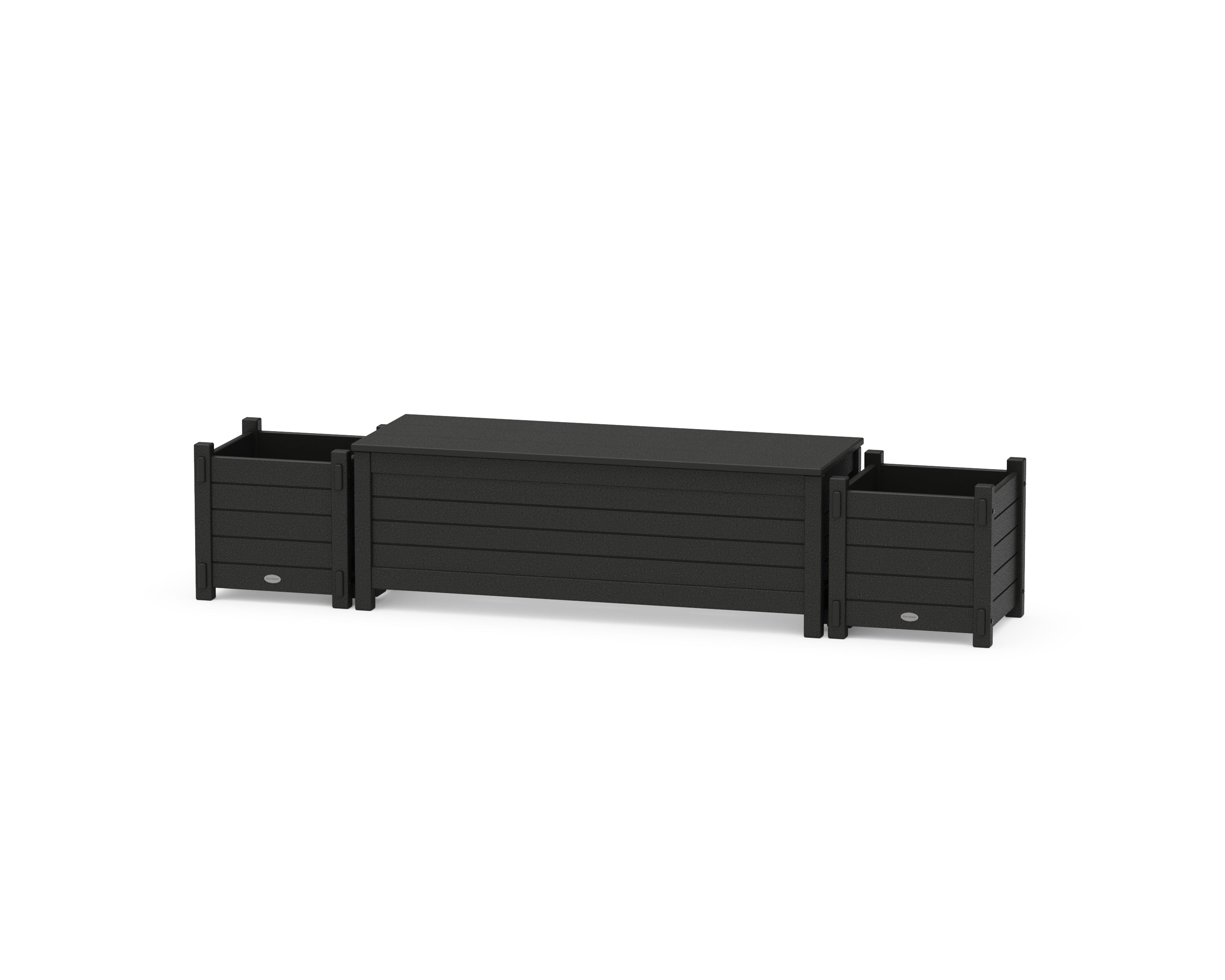 POLYWOOD 48" Nautical Straight Planter Storage Bench Set in Black