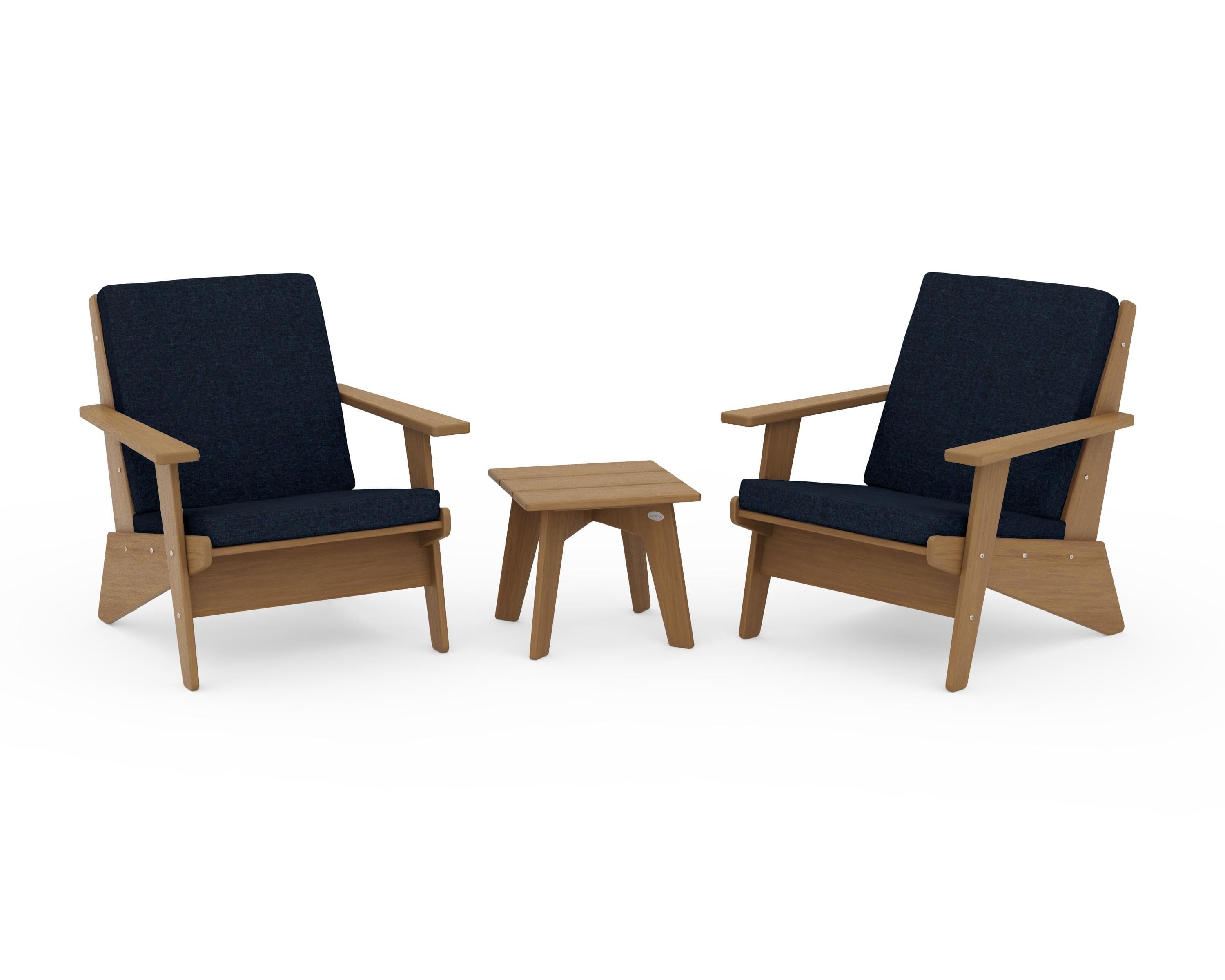 POLYWOOD Riviera Modern Lounge 3-Piece Set in Natural / Marine Indigo