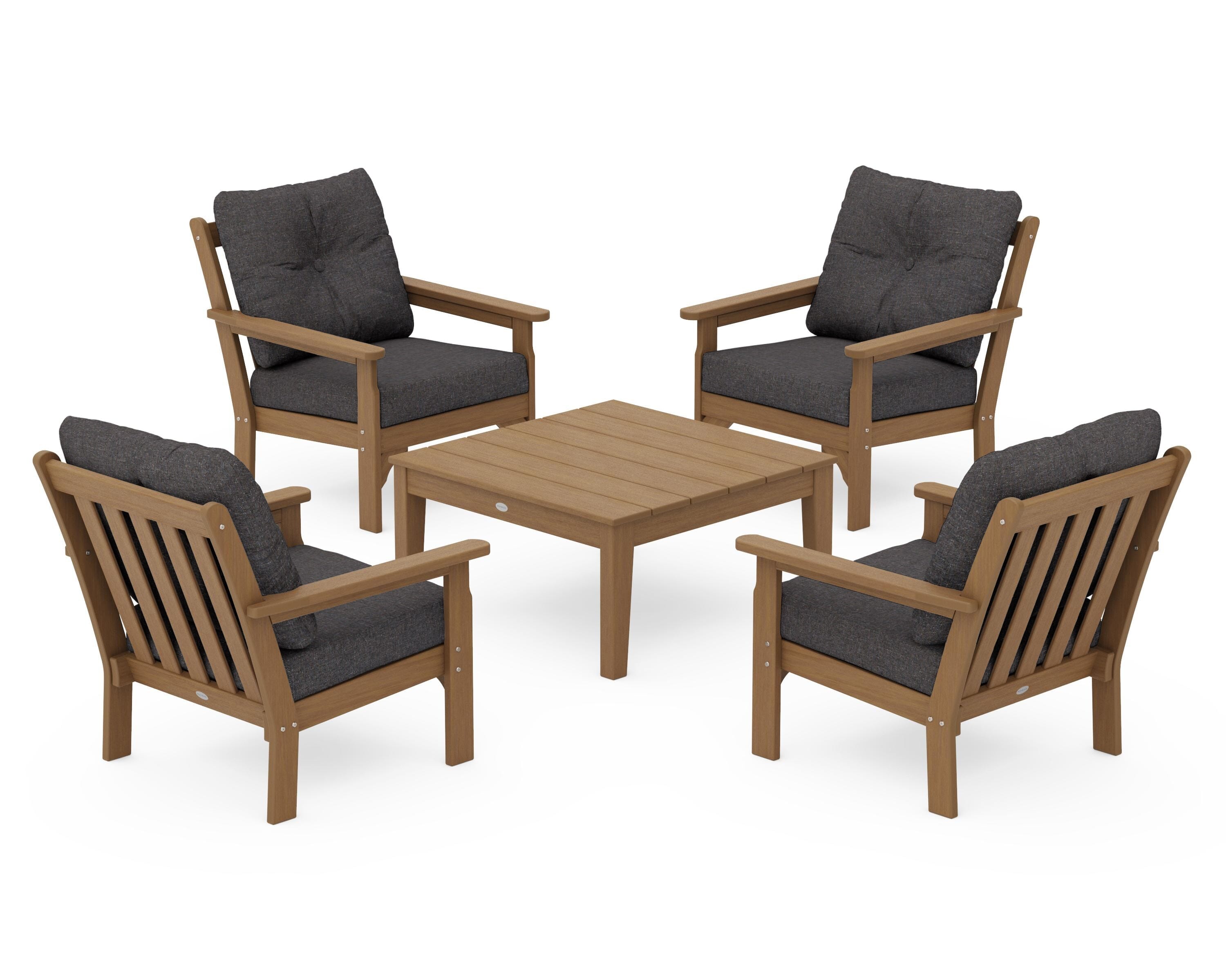 POLYWOOD Vineyard 5-Piece Deep Seating Conversation Set in Natural / Ash Charcoal