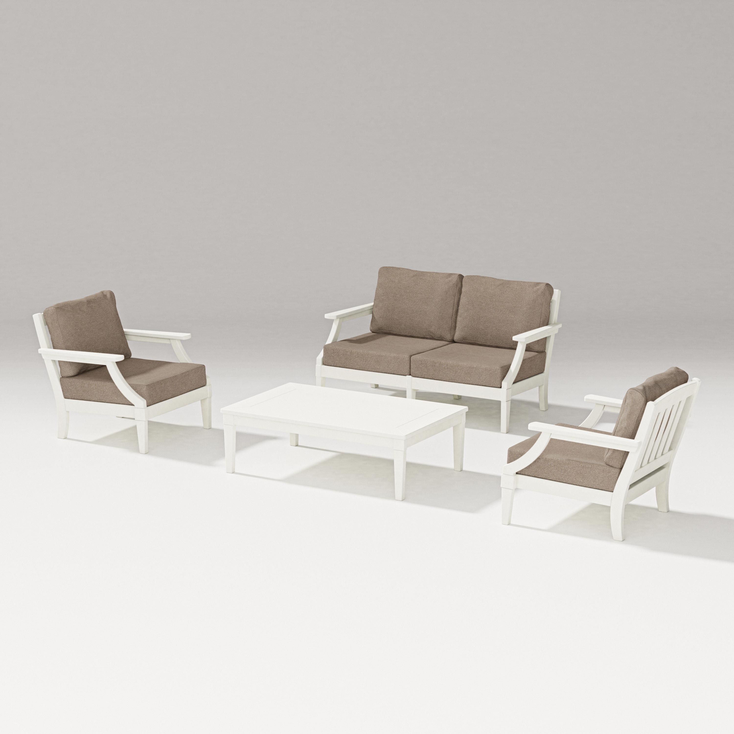 PW Designer Series Estate Lounge 4-Piece Loveseat Set in Vintage White / Spiced Burlap