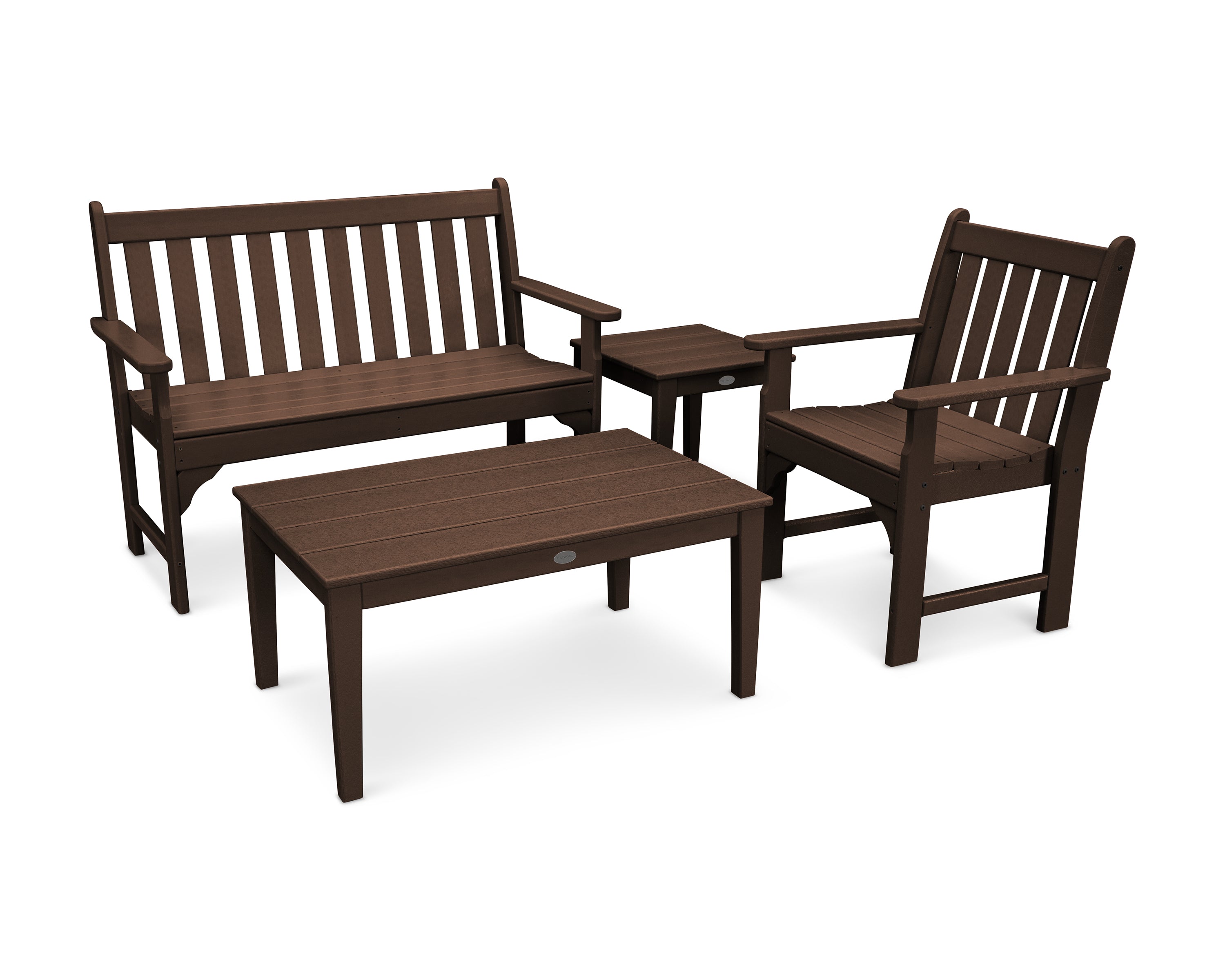 POLYWOOD Vineyard 4-Piece Bench Seating Set in Mahogany