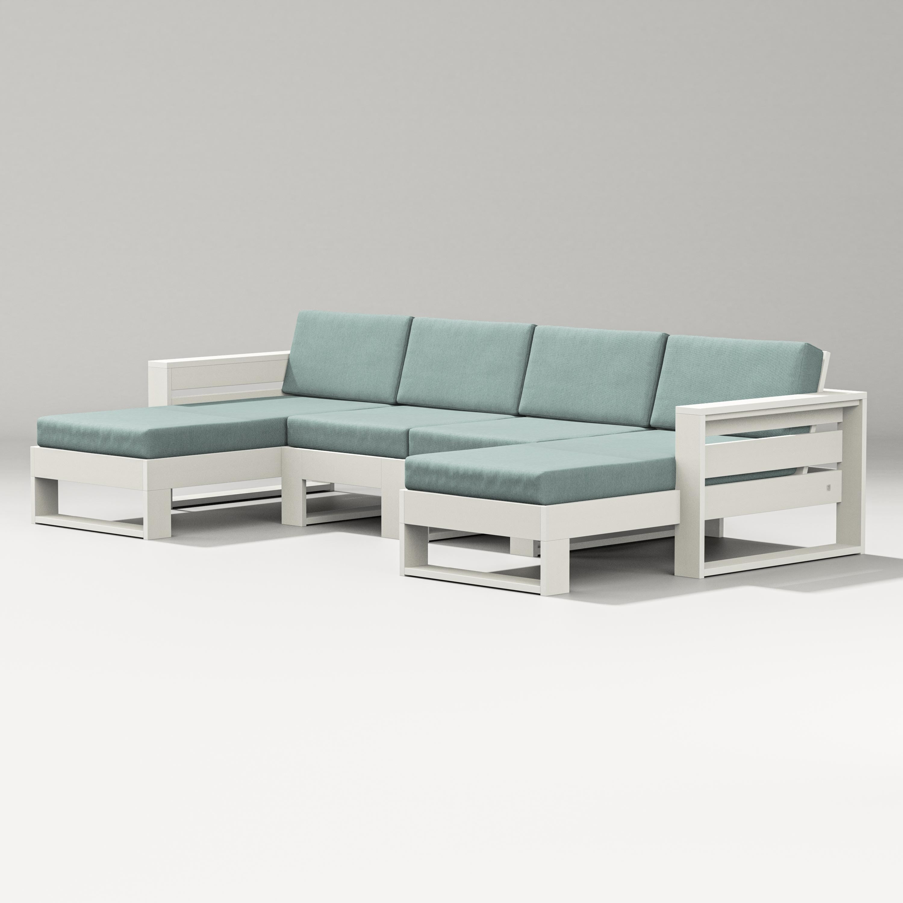PW Designer Series Latitude Double Chaise Sectional in Vintage White / Glacier Spa
