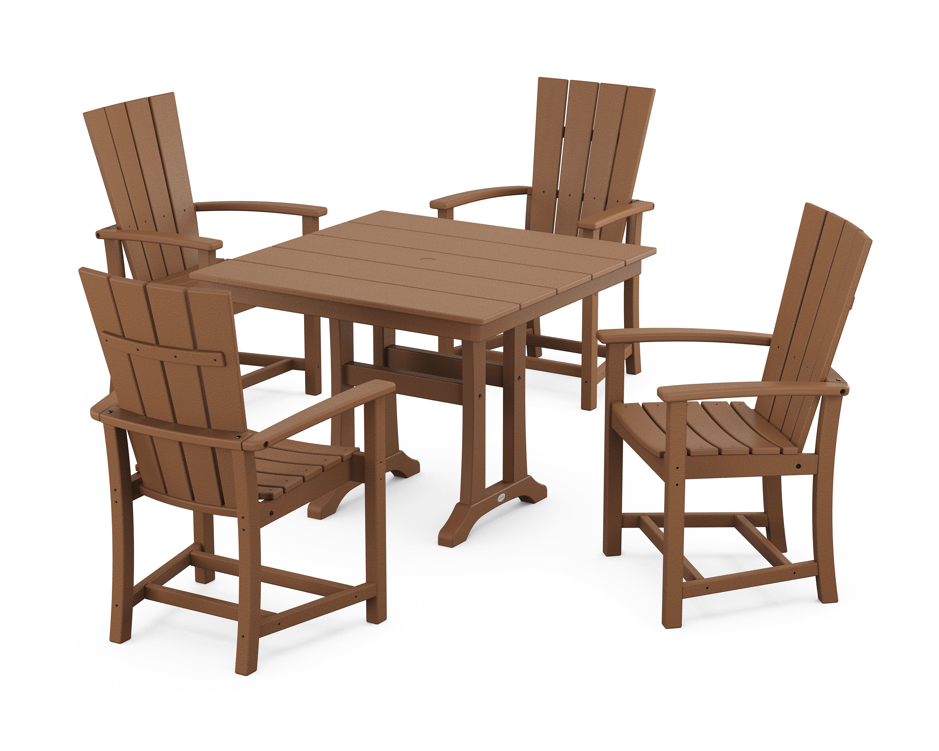 POLYWOOD® Quattro 5-Piece Farmhouse Dining Set With Trestle Legs in Teak