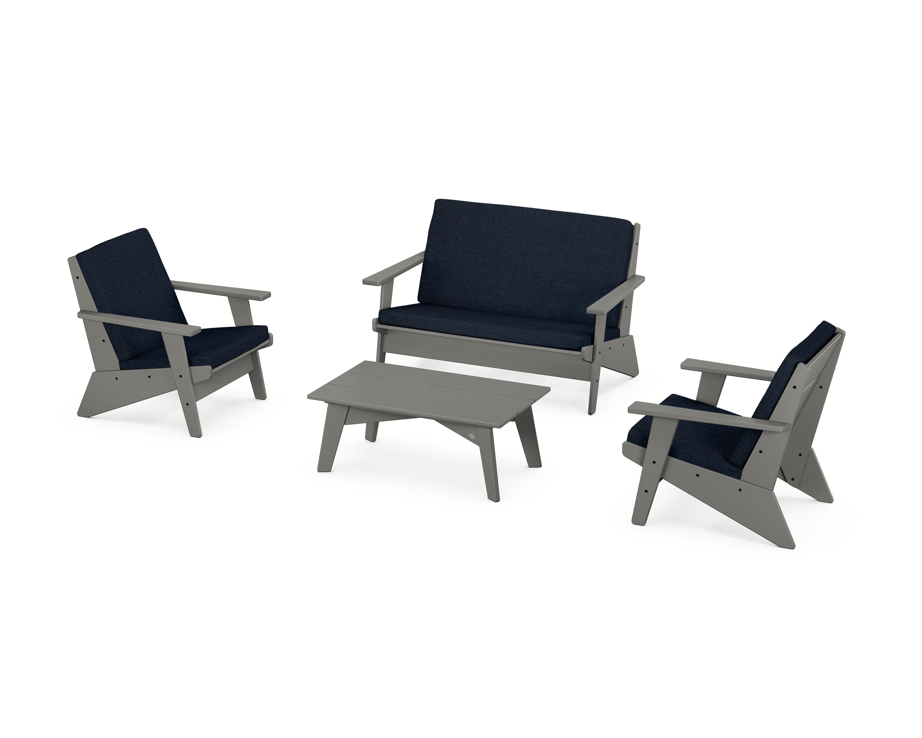POLYWOOD Riviera Modern Lounge 4-Piece Set in Slate Grey / Marine Indigo