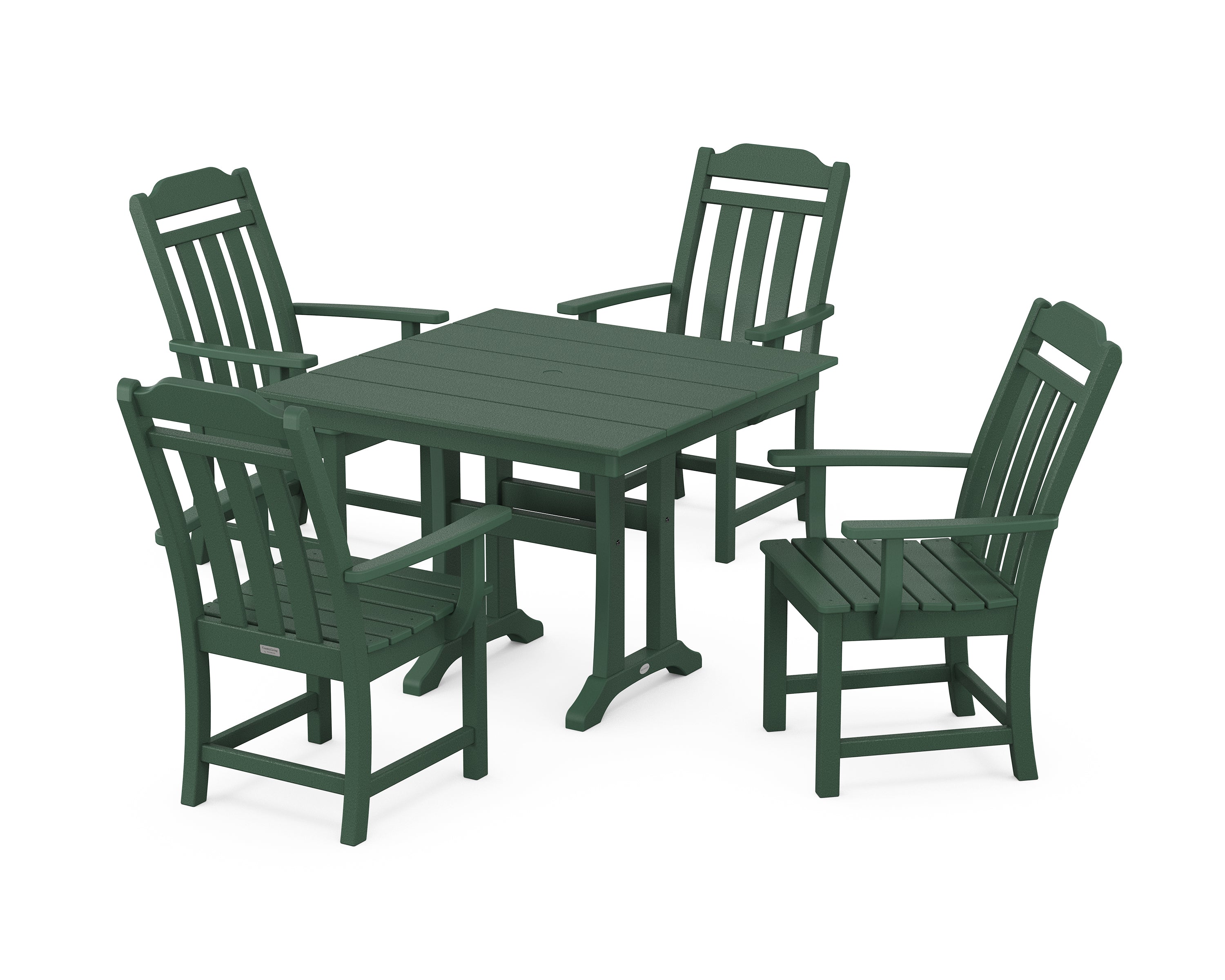 Polywood Country Living 5-Piece Farmhouse Dining Set with Trestle Legs in Green