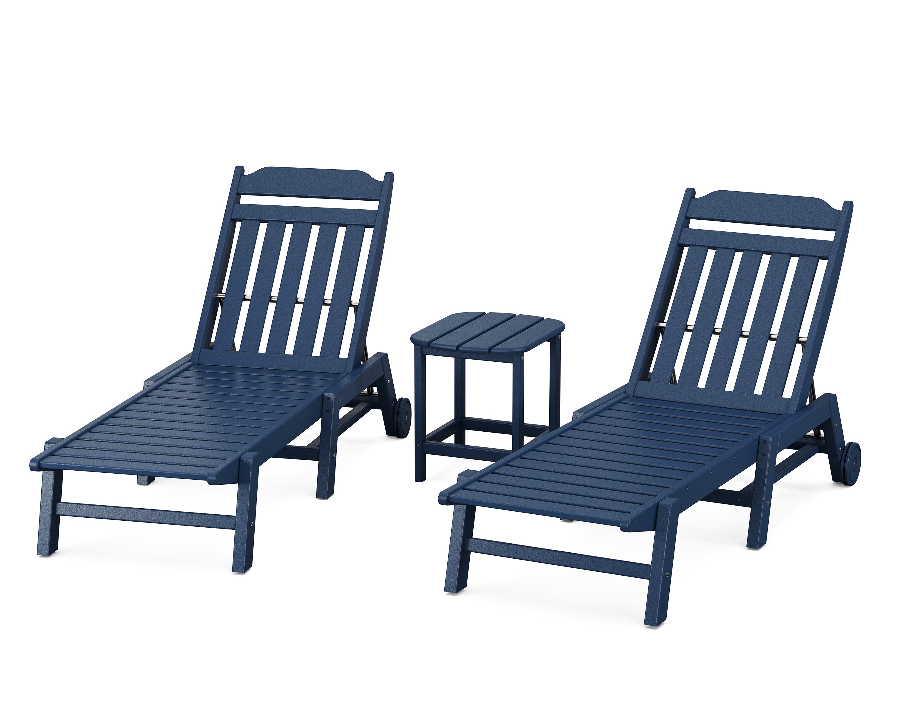 POLYWOOD Country Living 3-Piece Chaise Set with Wheels in Navy