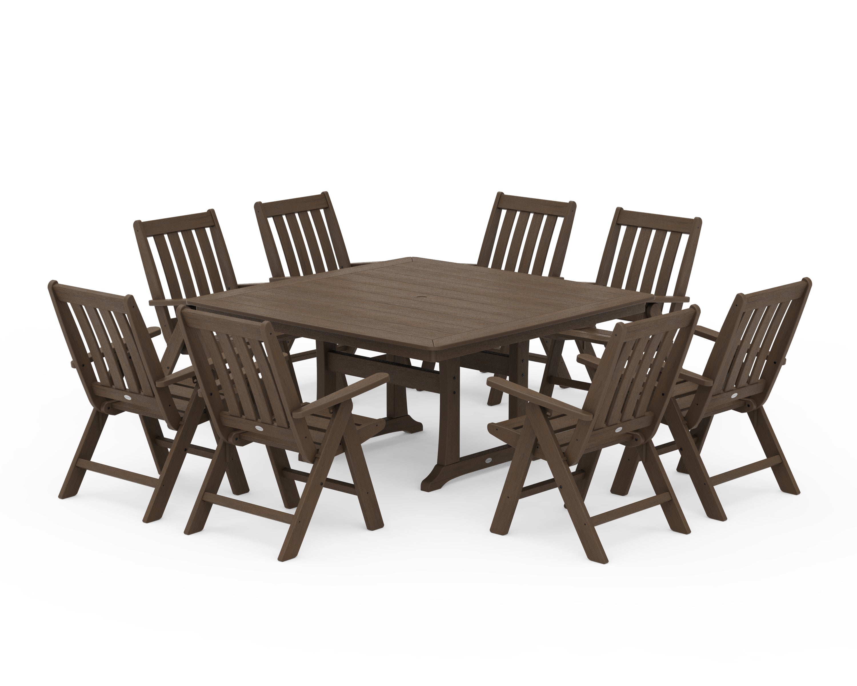 POLYWOOD Vineyard Folding Chair 9-Piece Square Dining Set with Trestle Legs in Kona