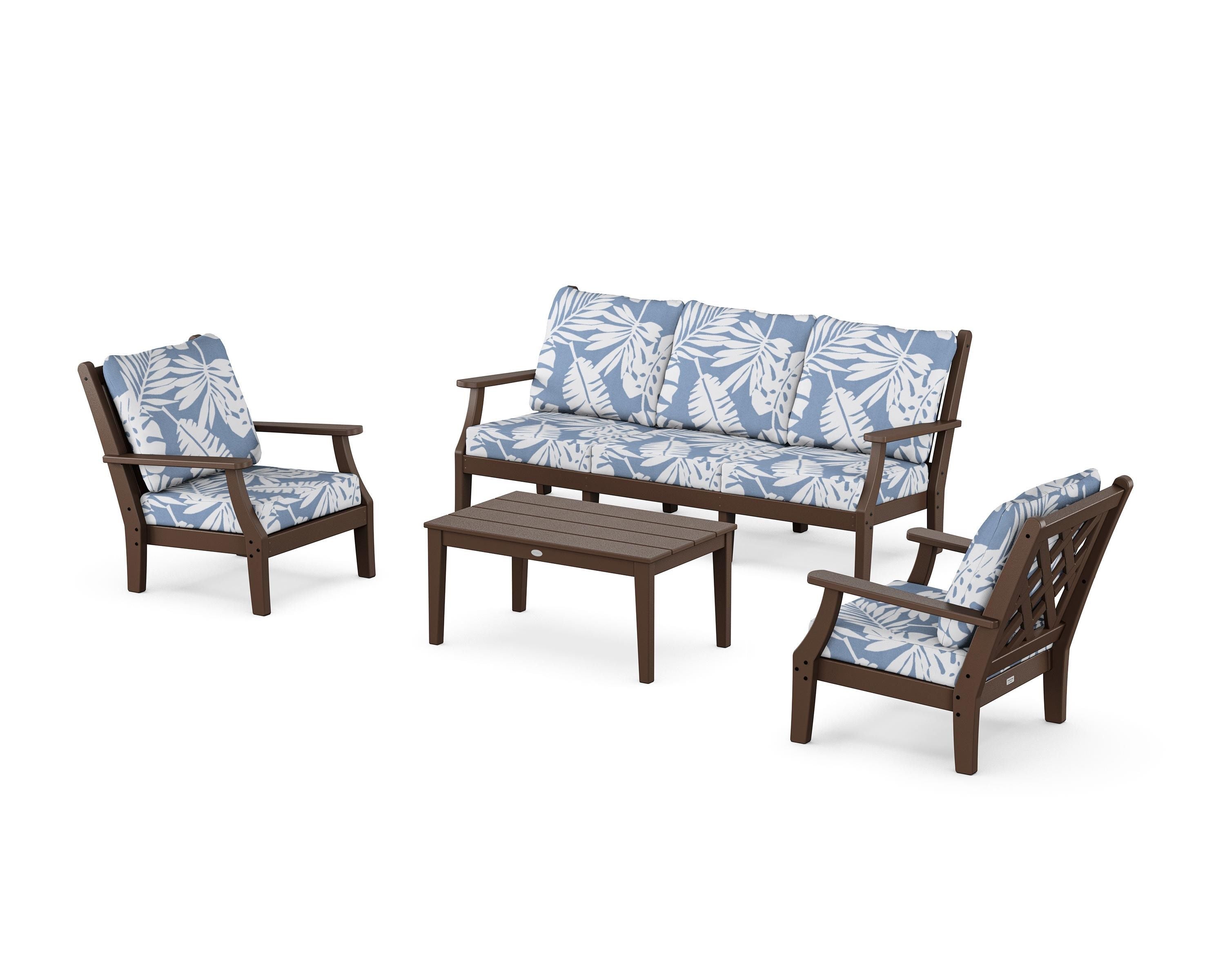 Country Living Wovendale 4-Piece Deep Seating Set with Sofa in Mahogany / Leaf Sky Blue
