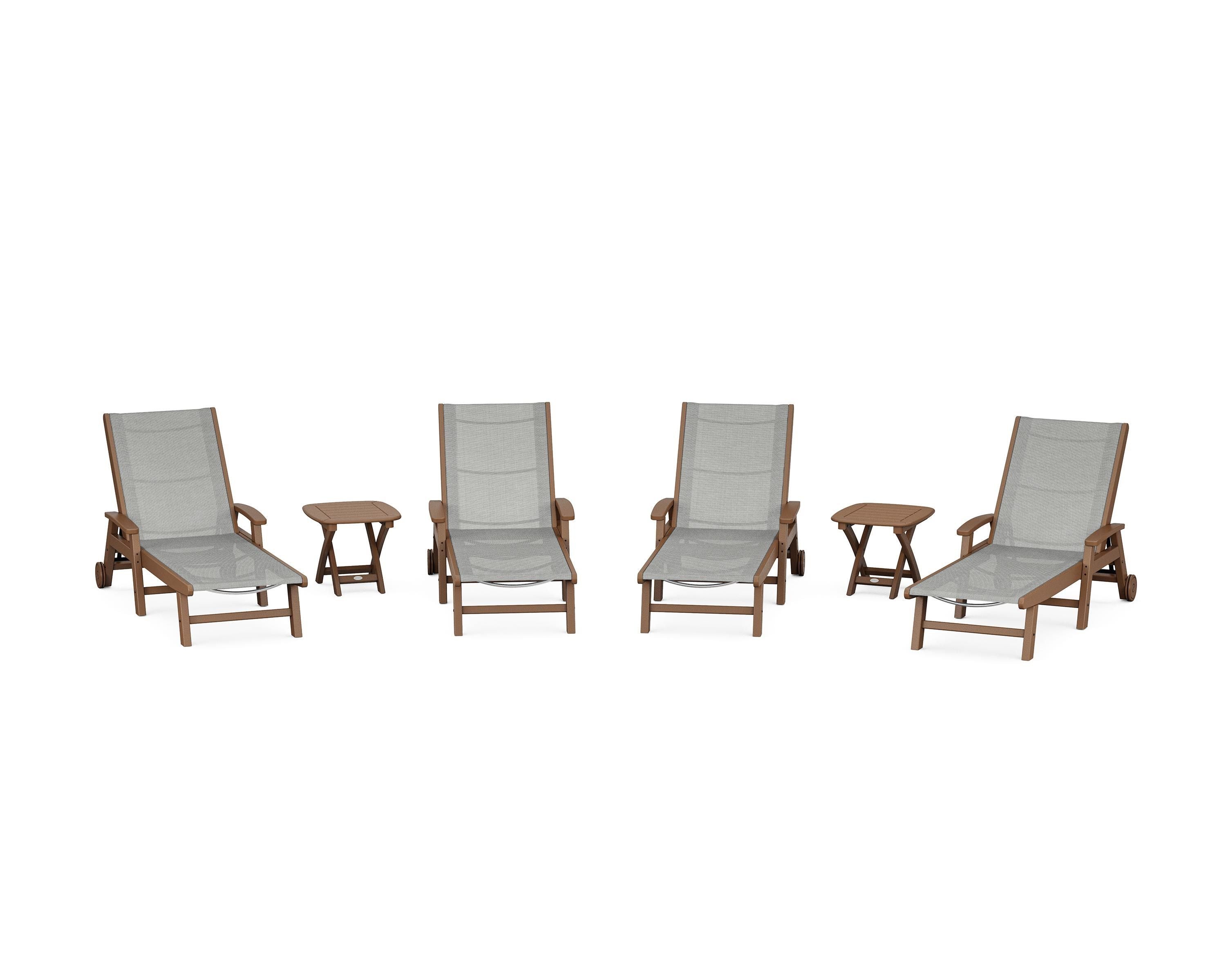 POLYWOOD Coastal Chaise 6-Piece Set with Wheels in Teak / Metallic Sling