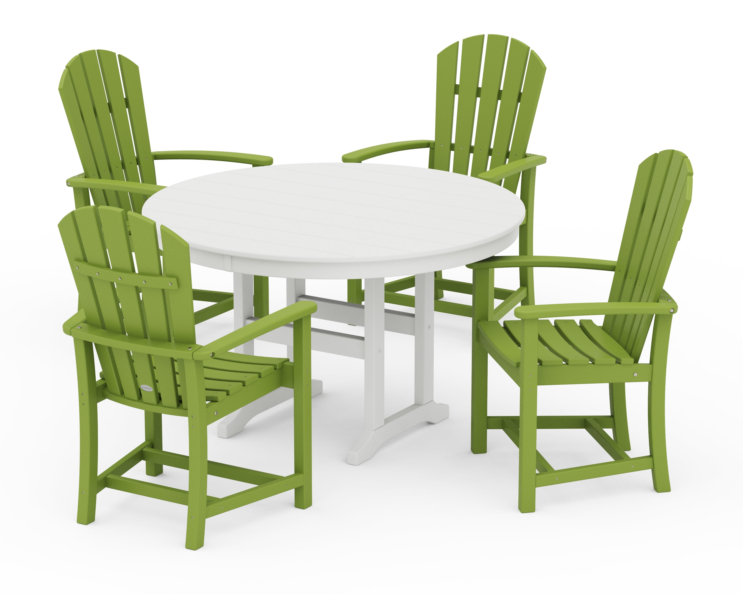 POLYWOOD Palm Coast 5-Piece Round Farmhouse Dining Set in Lime / White