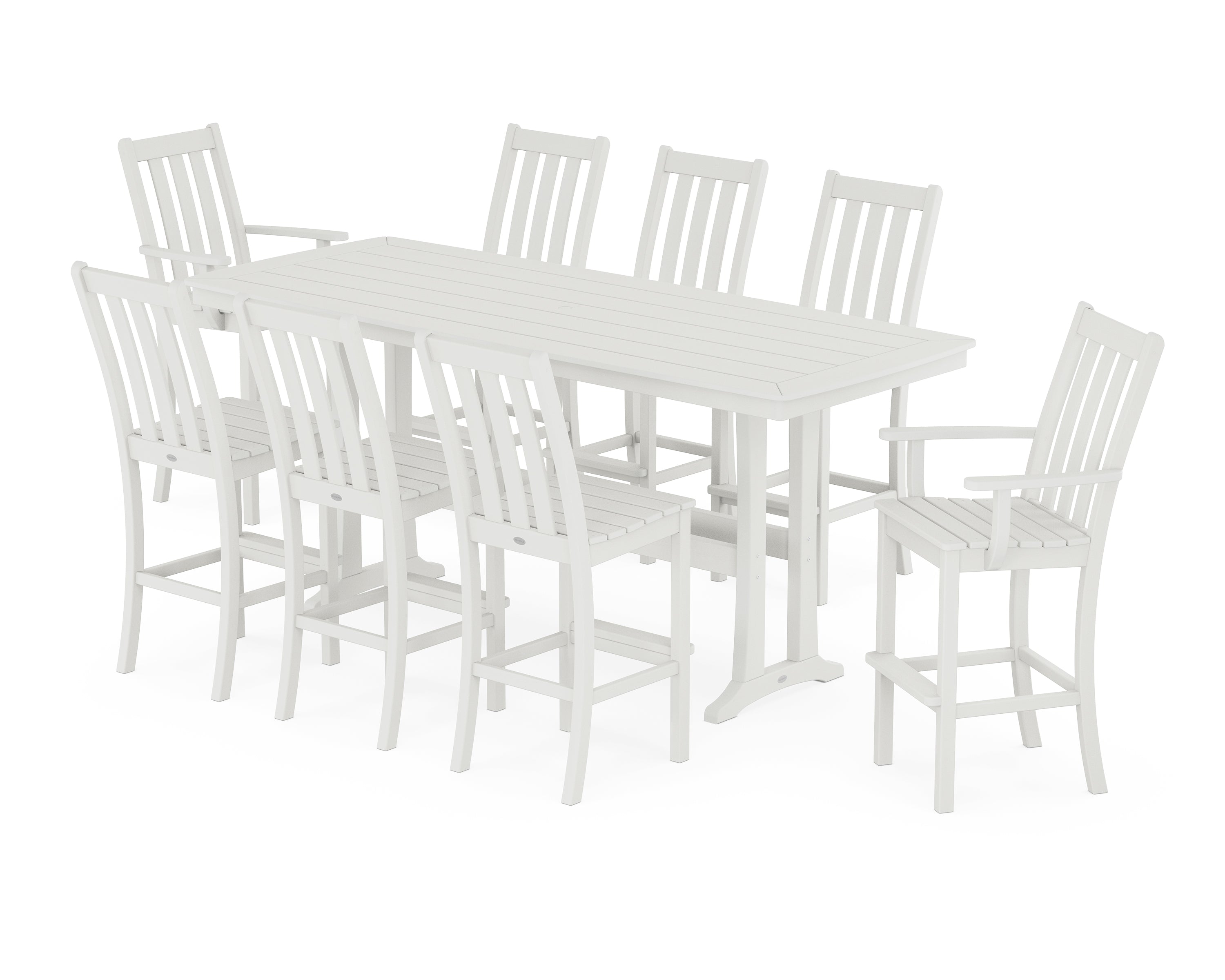 POLYWOOD® Vineyard 9-Piece Bar Set with Trestle Legs in Vintage White