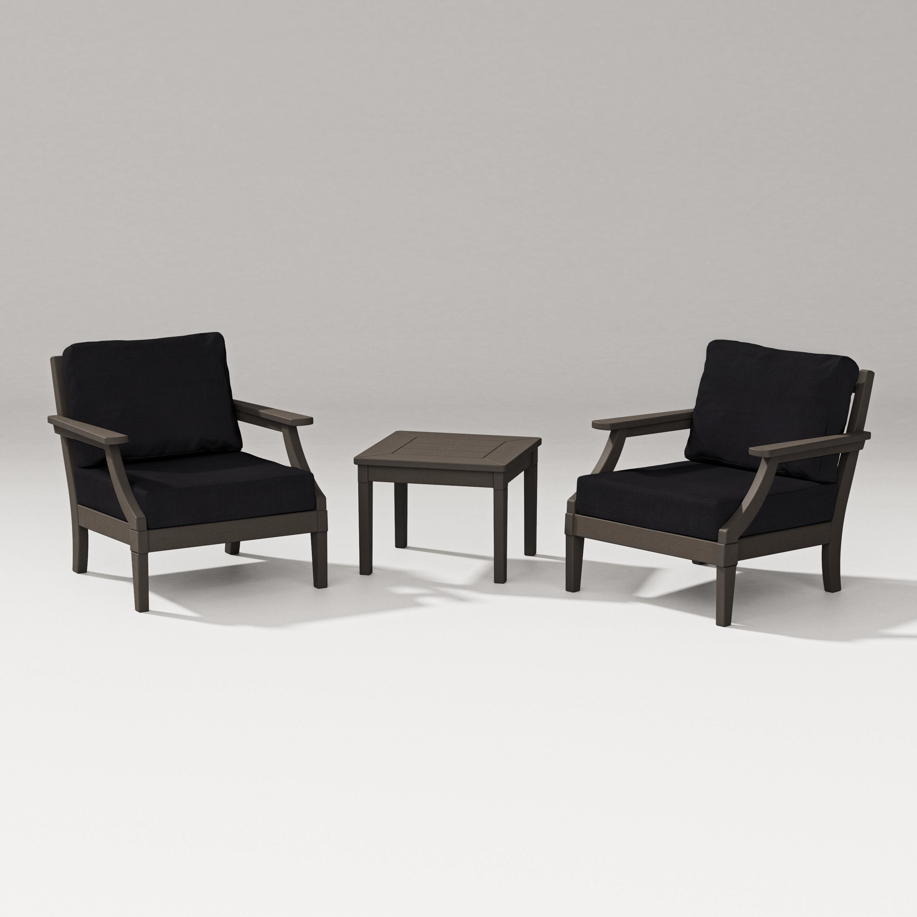 PW Designer Series Estate 3-Piece Lounge Chair Set in Vintage Coffee / Midnight Linen