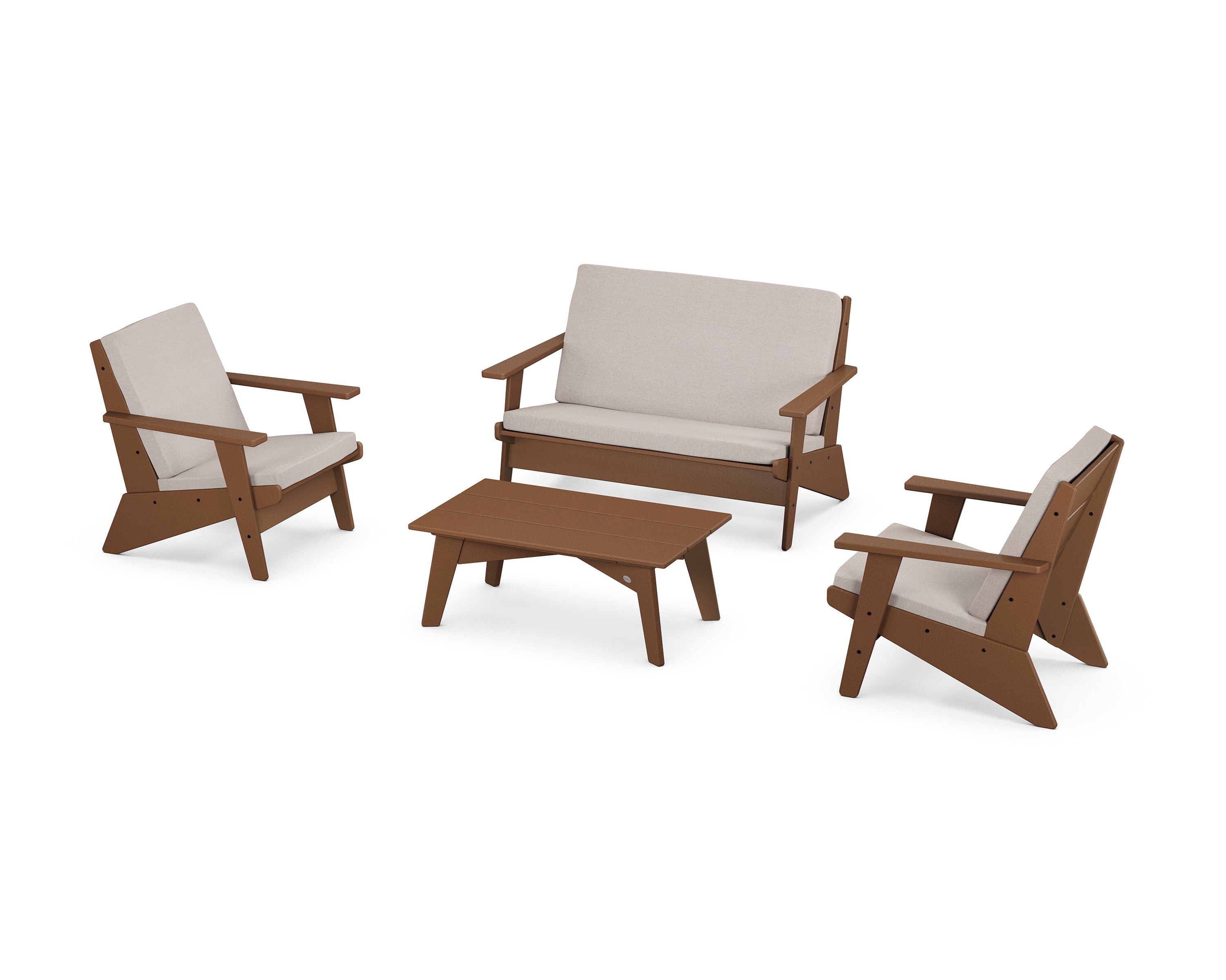 POLYWOOD Riviera Modern Lounge 4-Piece Set in Teak / Dune Burlap